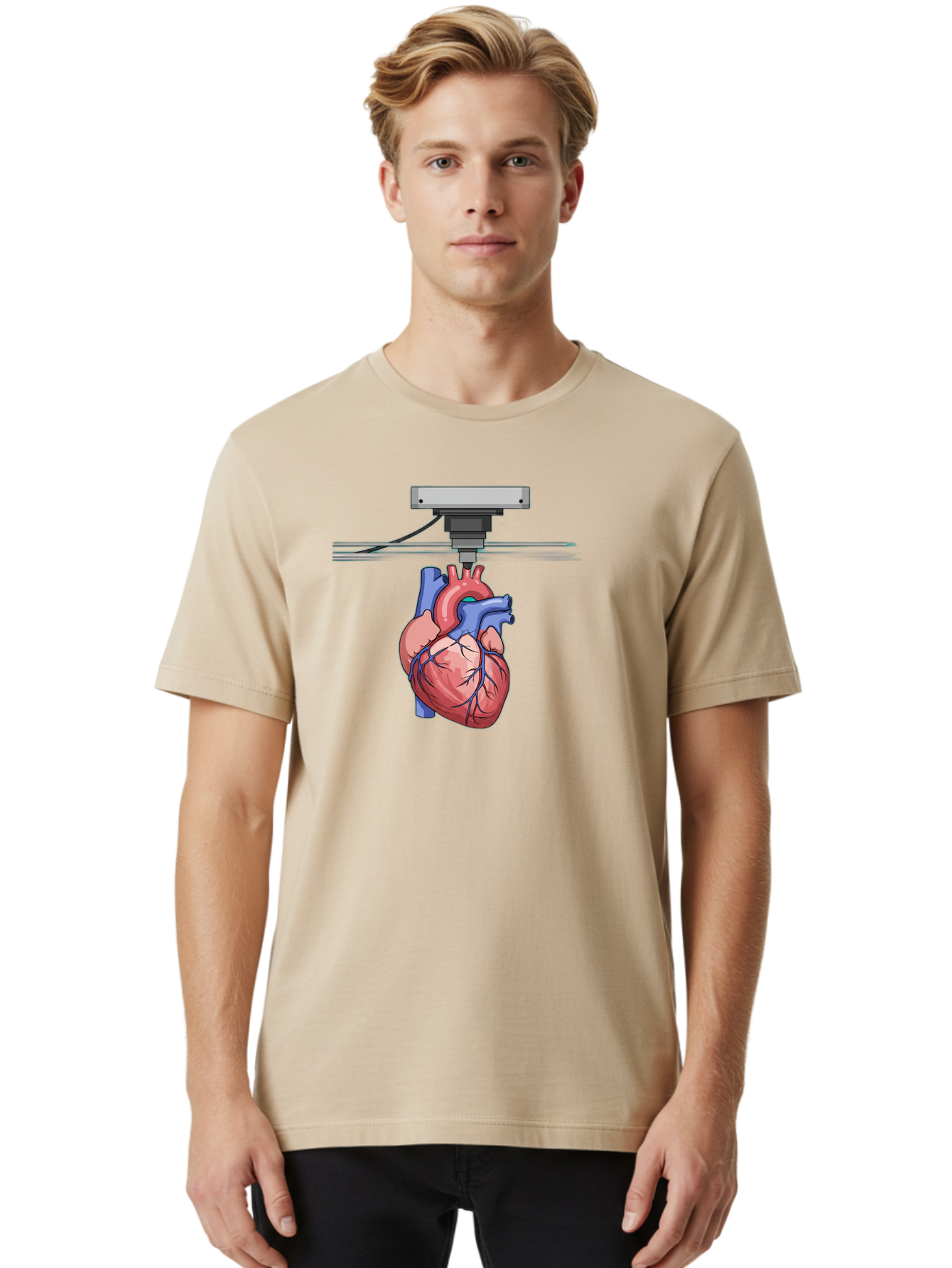 3D-Printed-Heart Men'S Graphic Tee, 100% Cotton, Comfortable Casual Summer Wear, Machine Washable, 3D Printing Human Heart, Medical Technology, Organ Printing, Biological Model, Cardiovascular System, Healthcare Innovation, Baa001 4