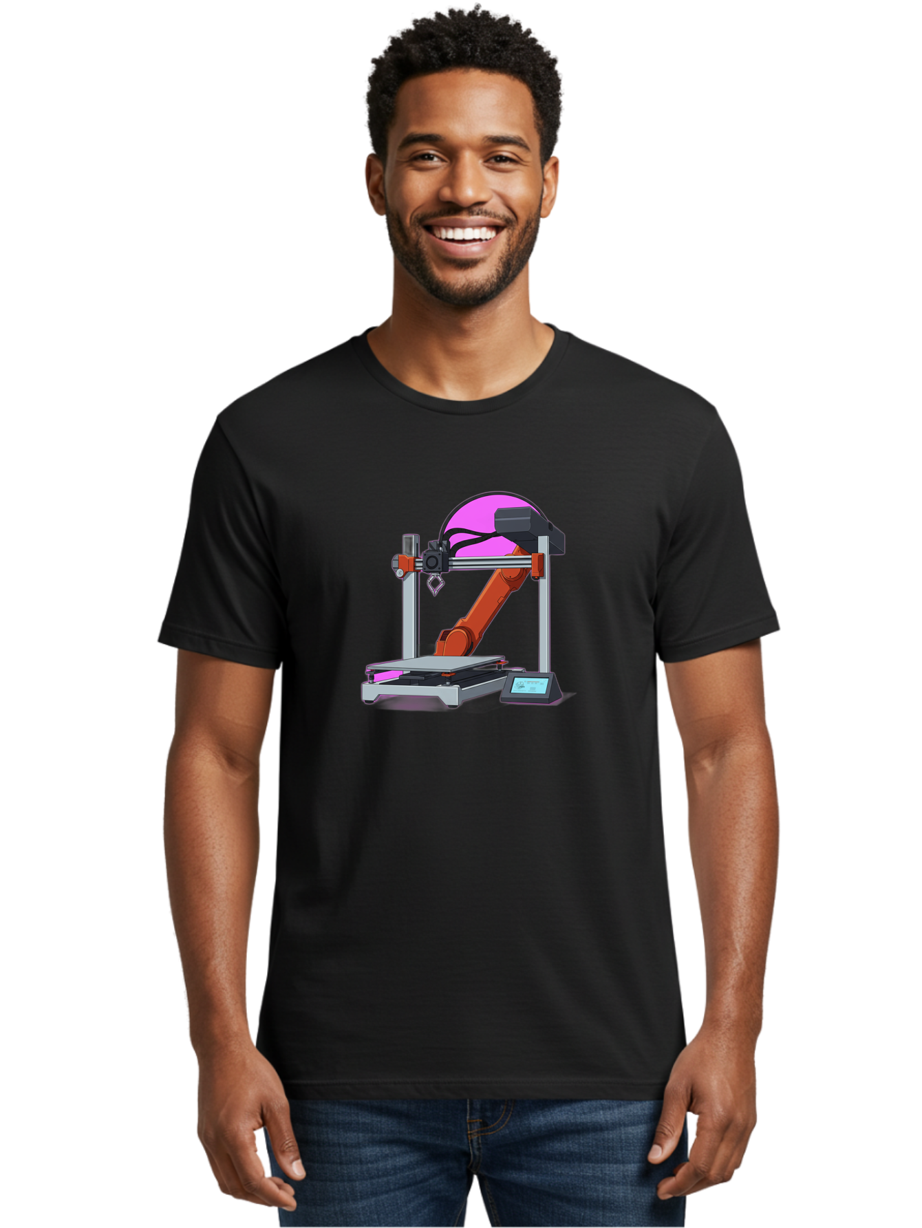 3D-Printer-1 Men'S Graphic Tee, 100% Cotton, Comfortable Casual Summer Wear, Machine Washable, Industrial Robotic Arm, 3D Printing Technology, Additive Manufacturing, Precision Engineering, Futuristic Design, Modern Machinery, Baa002 16