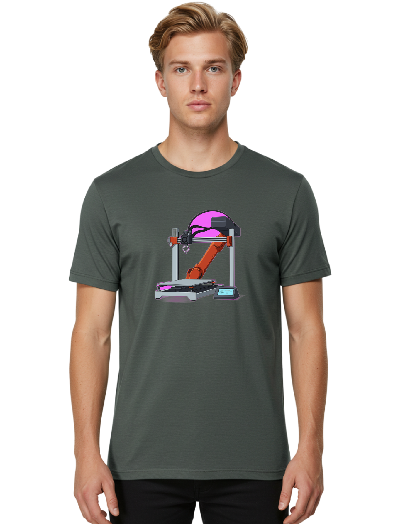 3D-Printer-1 Men'S Graphic Tee, 100% Cotton, Comfortable Casual Summer Wear, Machine Washable, Industrial Robotic Arm, 3D Printing Technology, Additive Manufacturing, Precision Engineering, Futuristic Design, Modern Machinery, Baa002 14