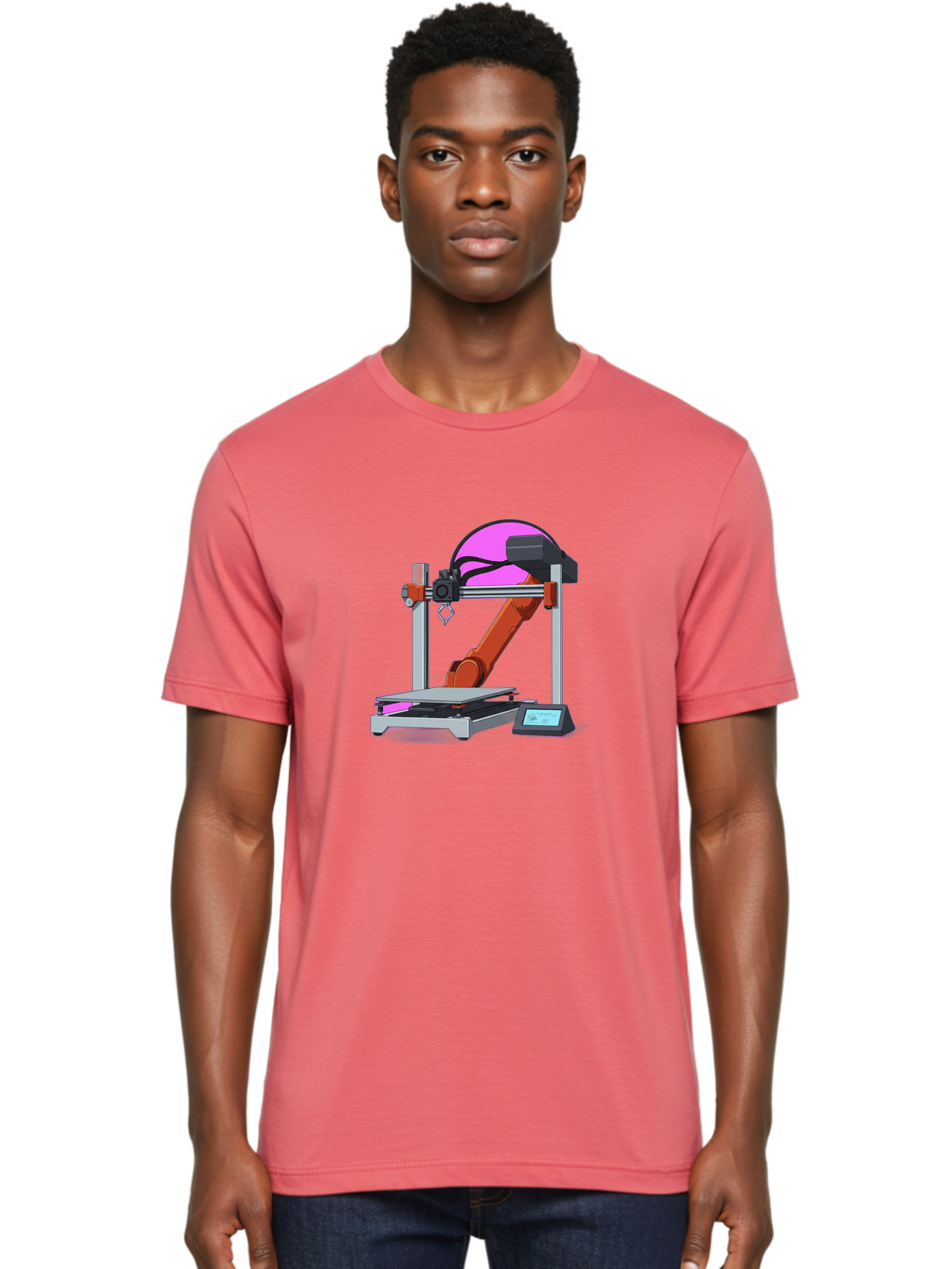 3D-Printer-1 Men'S Graphic Tee, 100% Cotton, Comfortable Casual Summer Wear, Machine Washable, Industrial Robotic Arm, 3D Printing Technology, Additive Manufacturing, Precision Engineering, Futuristic Design, Modern Machinery, Baa002 30