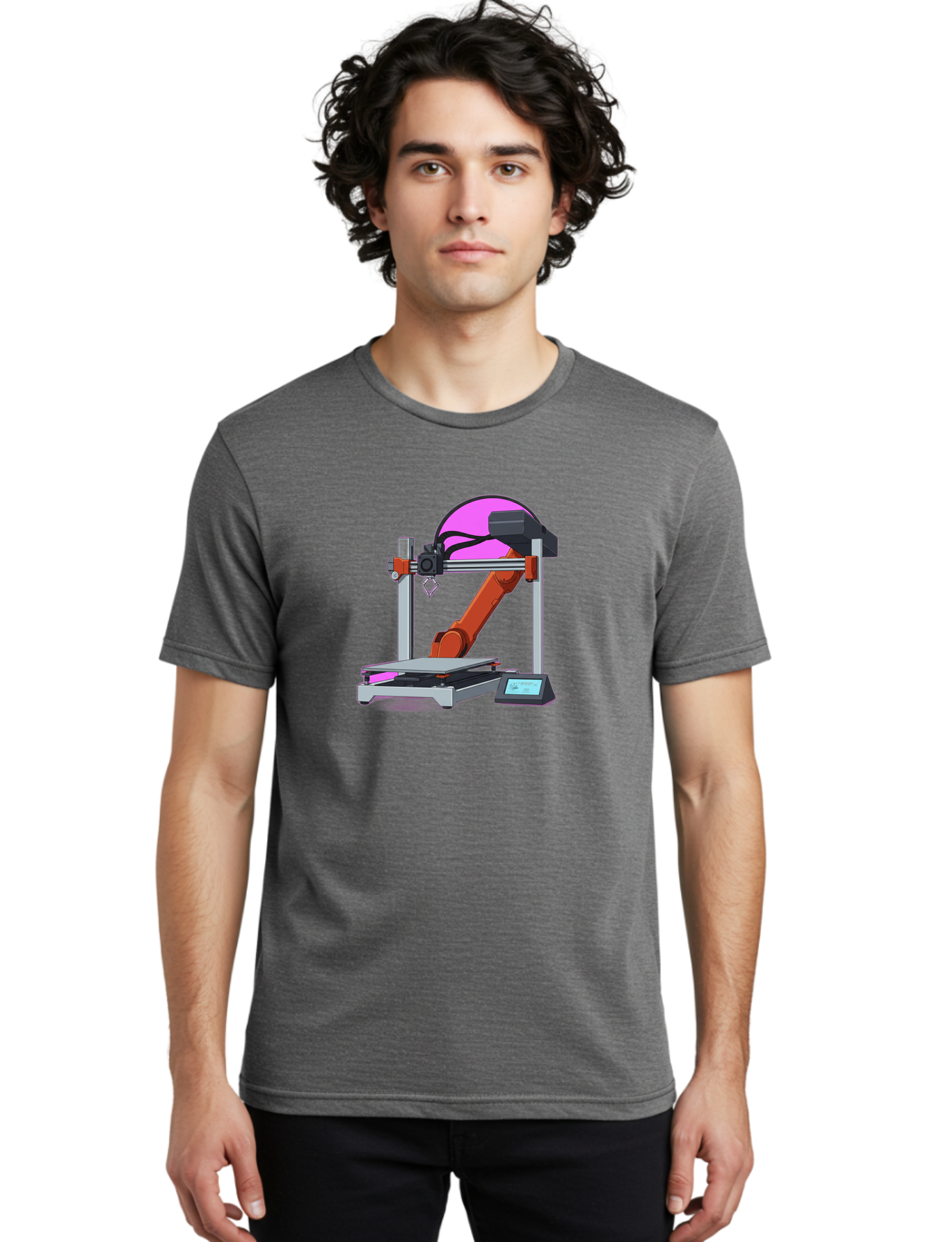 3D-Printer-1 Men'S Graphic Tee, 100% Cotton, Comfortable Casual Summer Wear, Machine Washable, Industrial Robotic Arm, 3D Printing Technology, Additive Manufacturing, Precision Engineering, Futuristic Design, Modern Machinery, Baa002 28