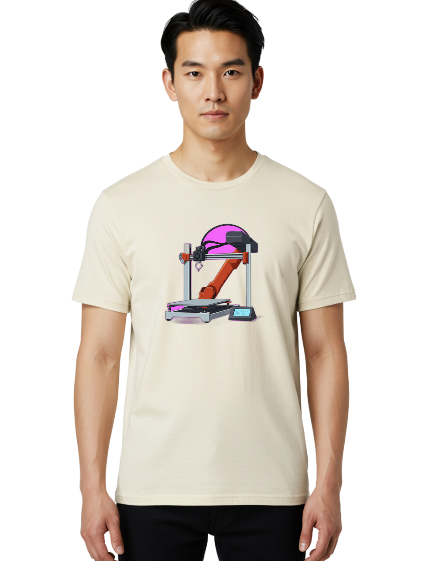 3D-Printer-1 Men'S Graphic Tee, 100% Cotton, Comfortable Casual Summer Wear, Machine Washable, Industrial Robotic Arm, 3D Printing Technology, Additive Manufacturing, Precision Engineering, Futuristic Design, Modern Machinery, Baa002 12