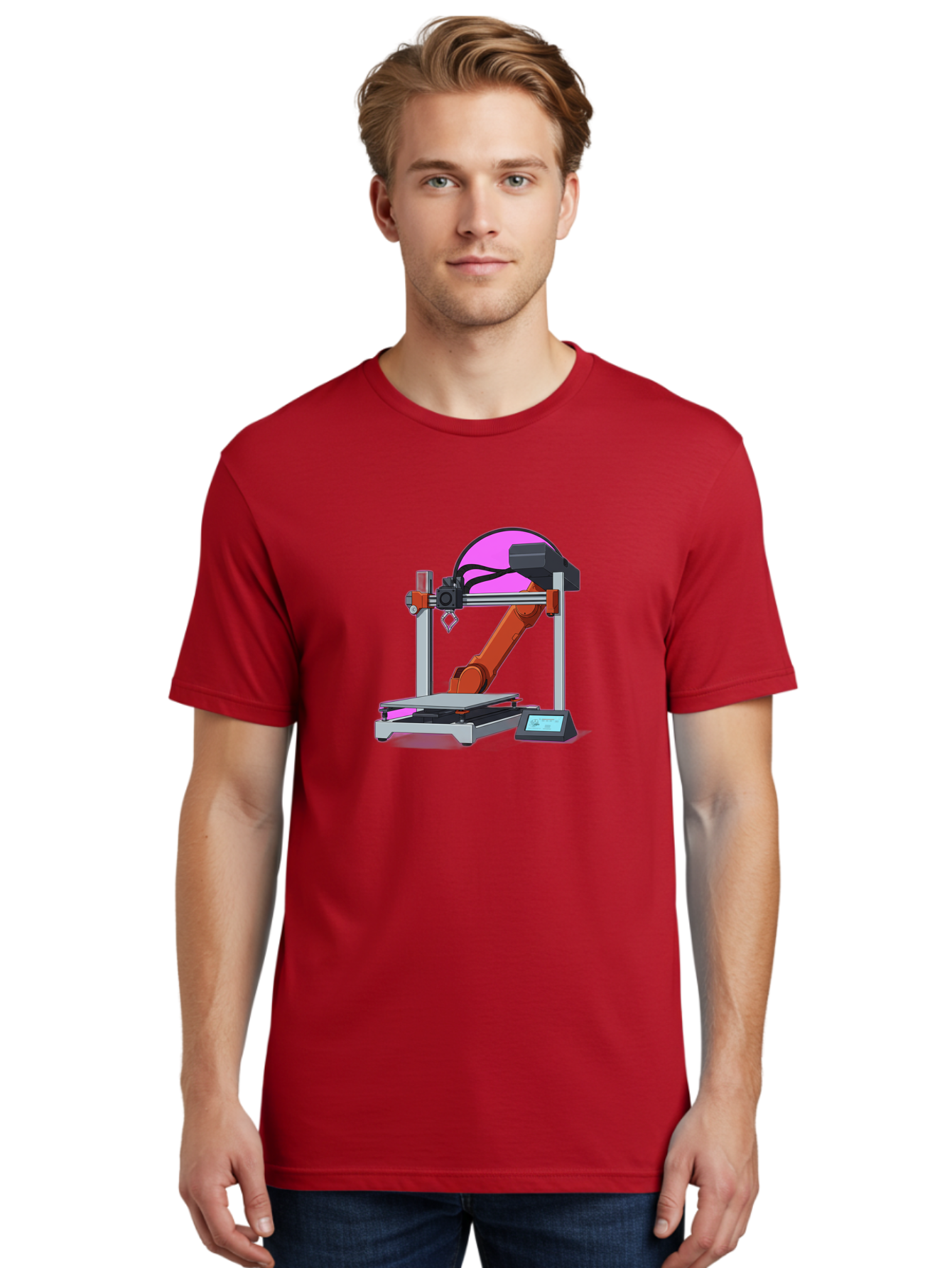 3D-Printer-1 Men'S Graphic Tee, 100% Cotton, Comfortable Casual Summer Wear, Machine Washable, Industrial Robotic Arm, 3D Printing Technology, Additive Manufacturing, Precision Engineering, Futuristic Design, Modern Machinery, Baa002 8