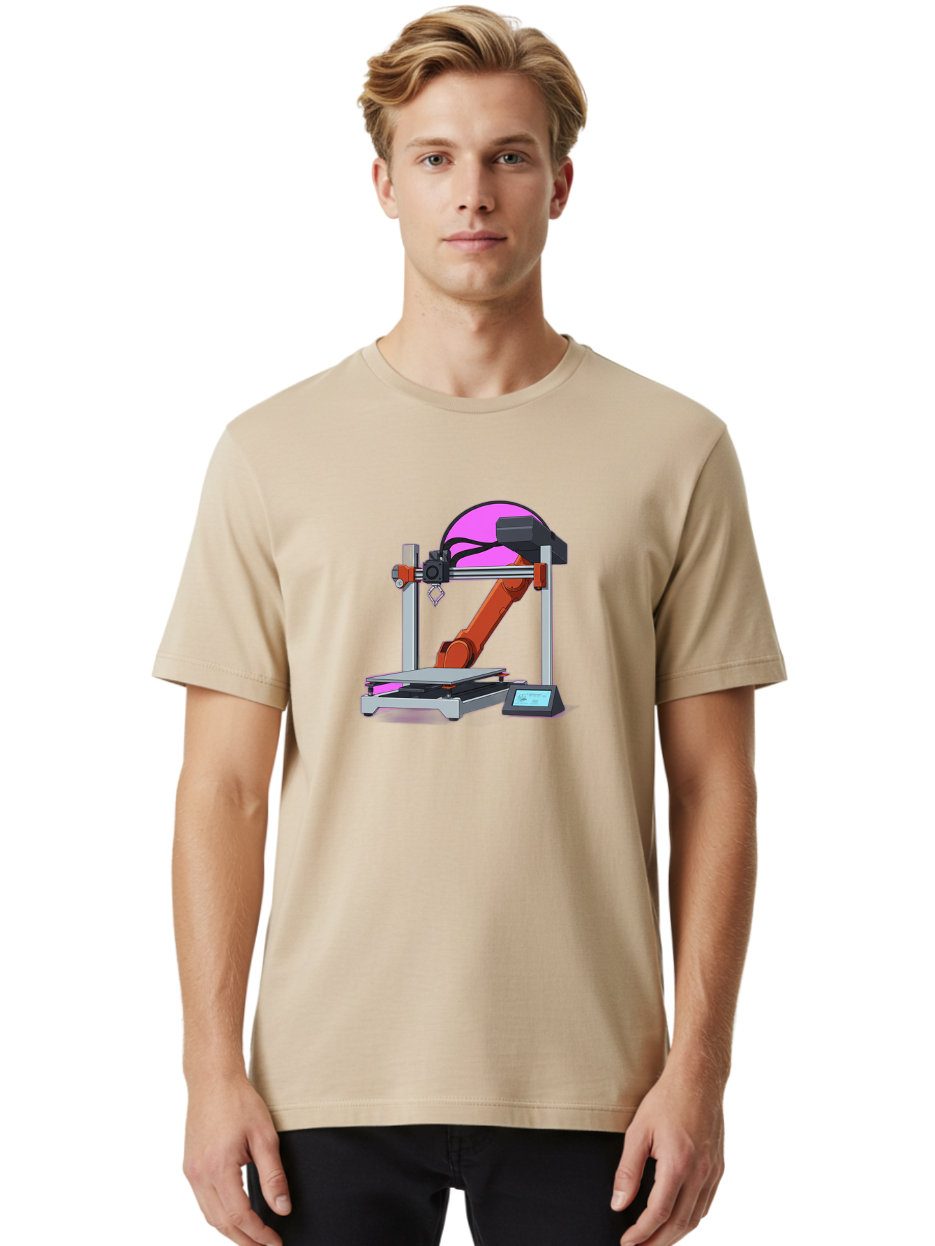 3D-Printer-1 Men'S Graphic Tee, 100% Cotton, Comfortable Casual Summer Wear, Machine Washable, Industrial Robotic Arm, 3D Printing Technology, Additive Manufacturing, Precision Engineering, Futuristic Design, Modern Machinery, Baa002 4
