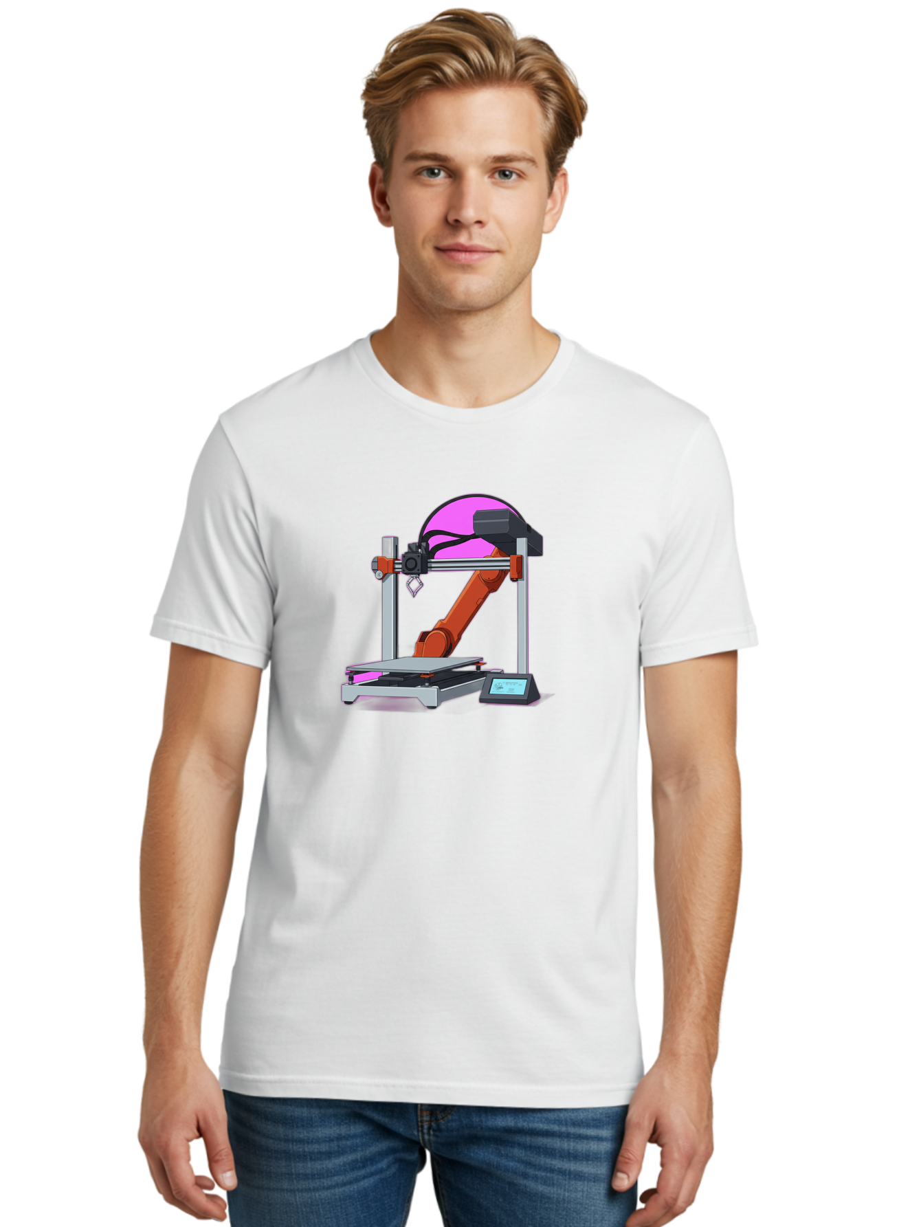 3D-Printer-1 Men'S Graphic Tee, 100% Cotton, Comfortable Casual Summer Wear, Machine Washable, Industrial Robotic Arm, 3D Printing Technology, Additive Manufacturing, Precision Engineering, Futuristic Design, Modern Machinery, Baa002 10