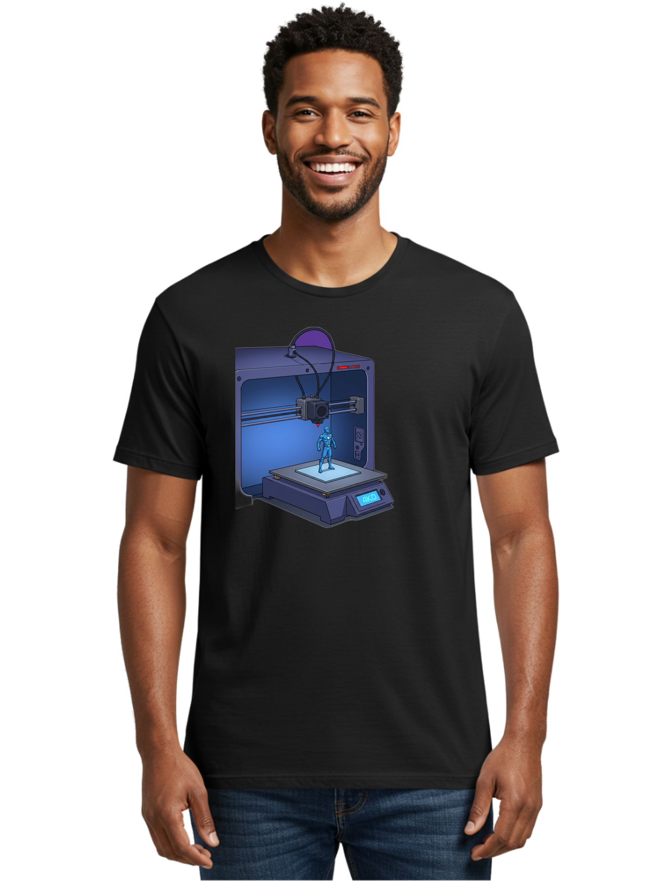 3D-Printer-10 Men'S Graphic Tee, 100% Cotton, Comfortable Casual Summer Wear, Machine Washable, 3D Printing Technology, Futuristic Design, Robotic Figure, Precise Manufacturing, Innovative Machinery, Additive Manufacturing, Ako Baa003 26