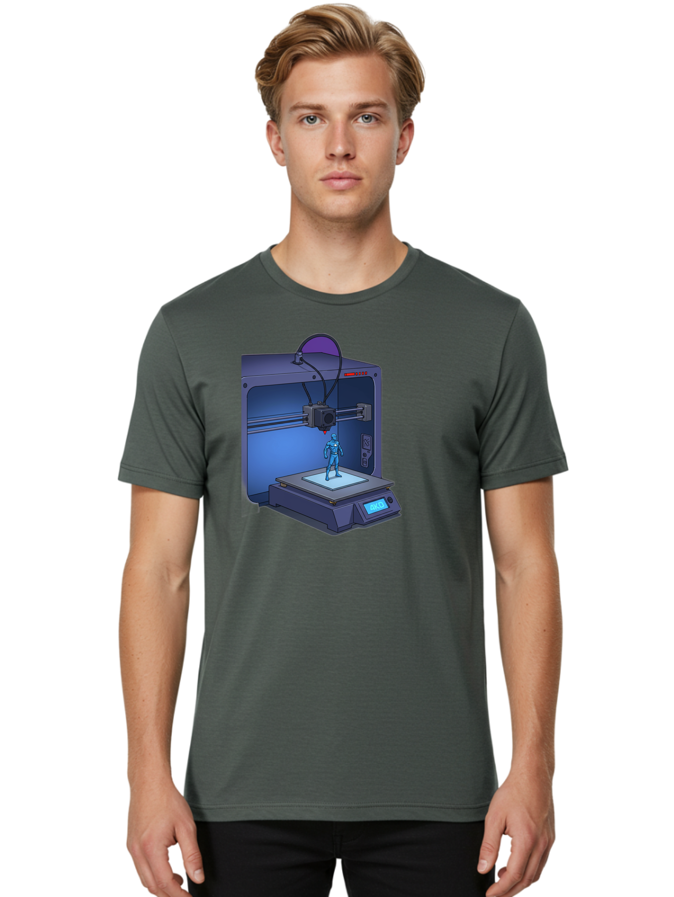 3D-Printer-10 Men'S Graphic Tee, 100% Cotton, Comfortable Casual Summer Wear, Machine Washable, 3D Printing Technology, Futuristic Design, Robotic Figure, Precise Manufacturing, Innovative Machinery, Additive Manufacturing, Ako Baa003 22