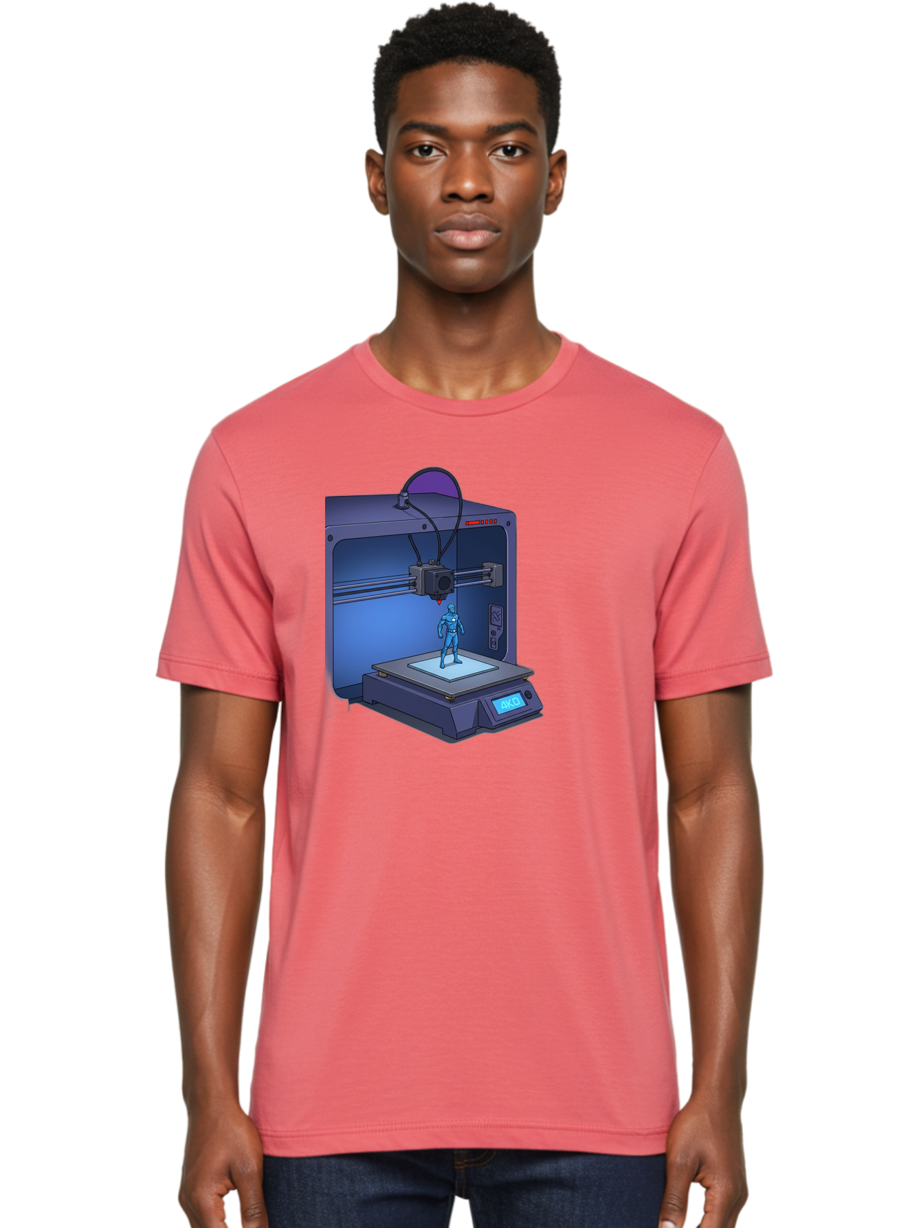 3D-Printer-10 Men'S Graphic Tee, 100% Cotton, Comfortable Casual Summer Wear, Machine Washable, 3D Printing Technology, Futuristic Design, Robotic Figure, Precise Manufacturing, Innovative Machinery, Additive Manufacturing, Ako Baa003 30