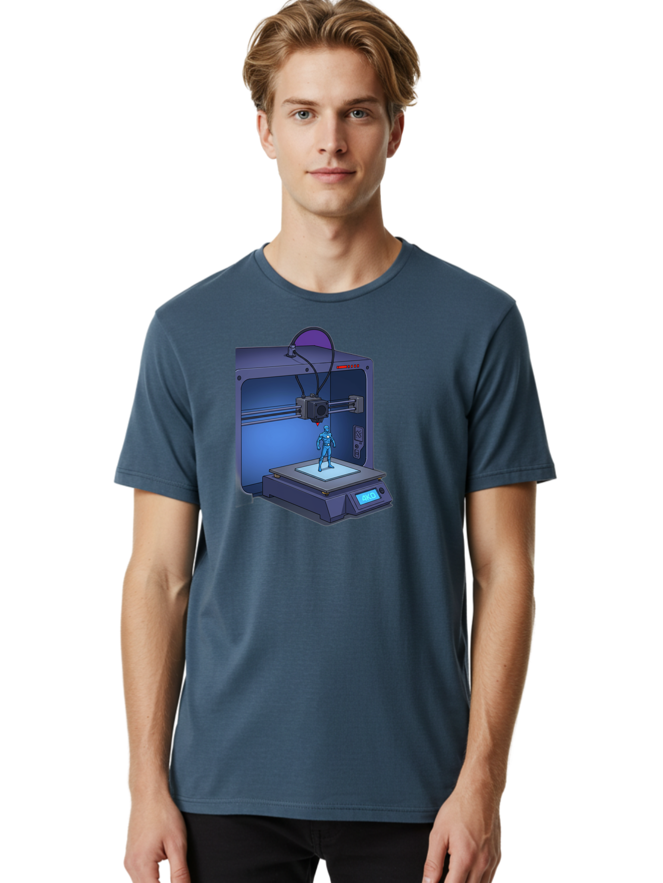 3D-Printer-10 Men'S Graphic Tee, 100% Cotton, Comfortable Casual Summer Wear, Machine Washable, 3D Printing Technology, Futuristic Design, Robotic Figure, Precise Manufacturing, Innovative Machinery, Additive Manufacturing, Ako Baa003 14