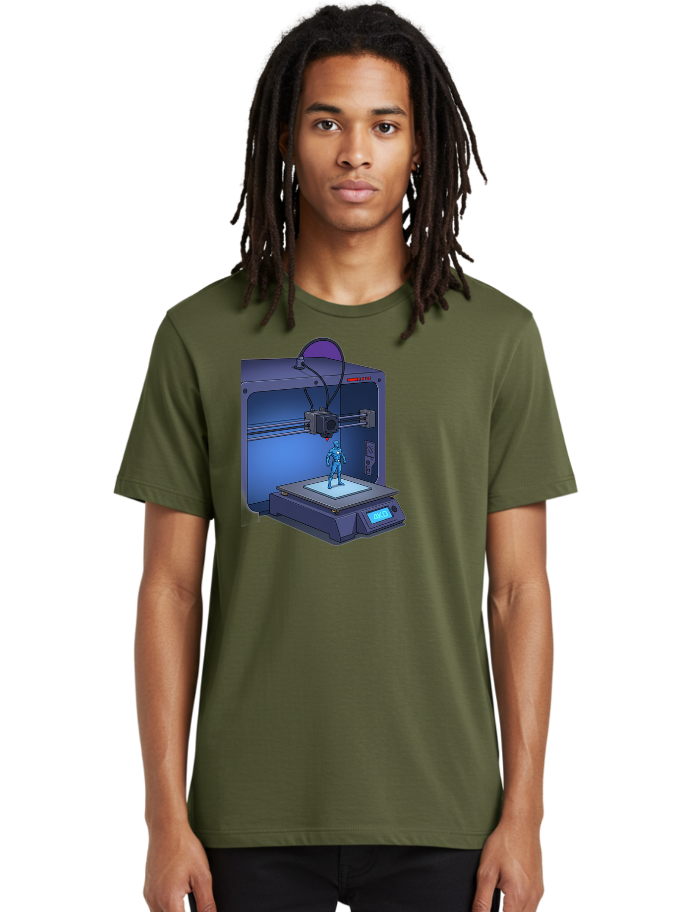 3D-Printer-10 Men'S Graphic Tee, 100% Cotton, Comfortable Casual Summer Wear, Machine Washable, 3D Printing Technology, Futuristic Design, Robotic Figure, Precise Manufacturing, Innovative Machinery, Additive Manufacturing, Ako Baa003 10