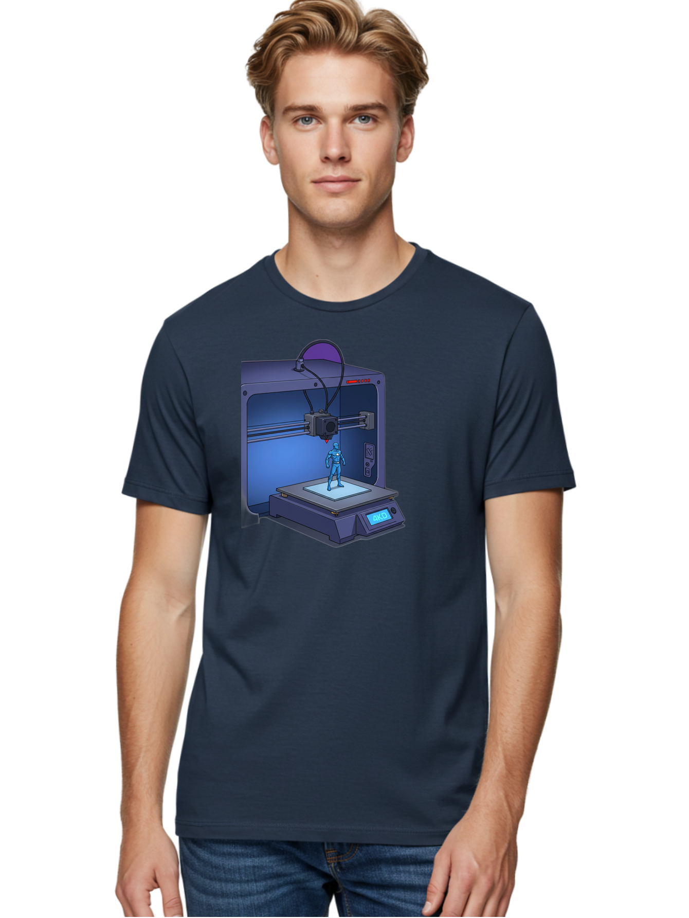3D-Printer-10 Men'S Graphic Tee, 100% Cotton, Comfortable Casual Summer Wear, Machine Washable, 3D Printing Technology, Futuristic Design, Robotic Figure, Precise Manufacturing, Innovative Machinery, Additive Manufacturing, Ako Baa003 4