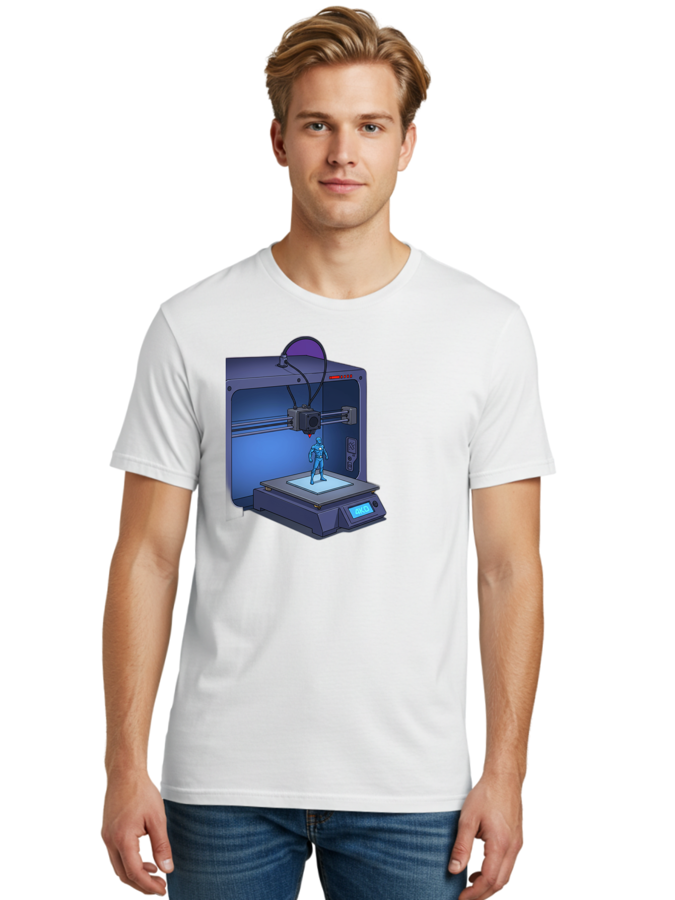 3D-Printer-10 Men'S Graphic Tee, 100% Cotton, Comfortable Casual Summer Wear, Machine Washable, 3D Printing Technology, Futuristic Design, Robotic Figure, Precise Manufacturing, Innovative Machinery, Additive Manufacturing, Ako Baa003 20