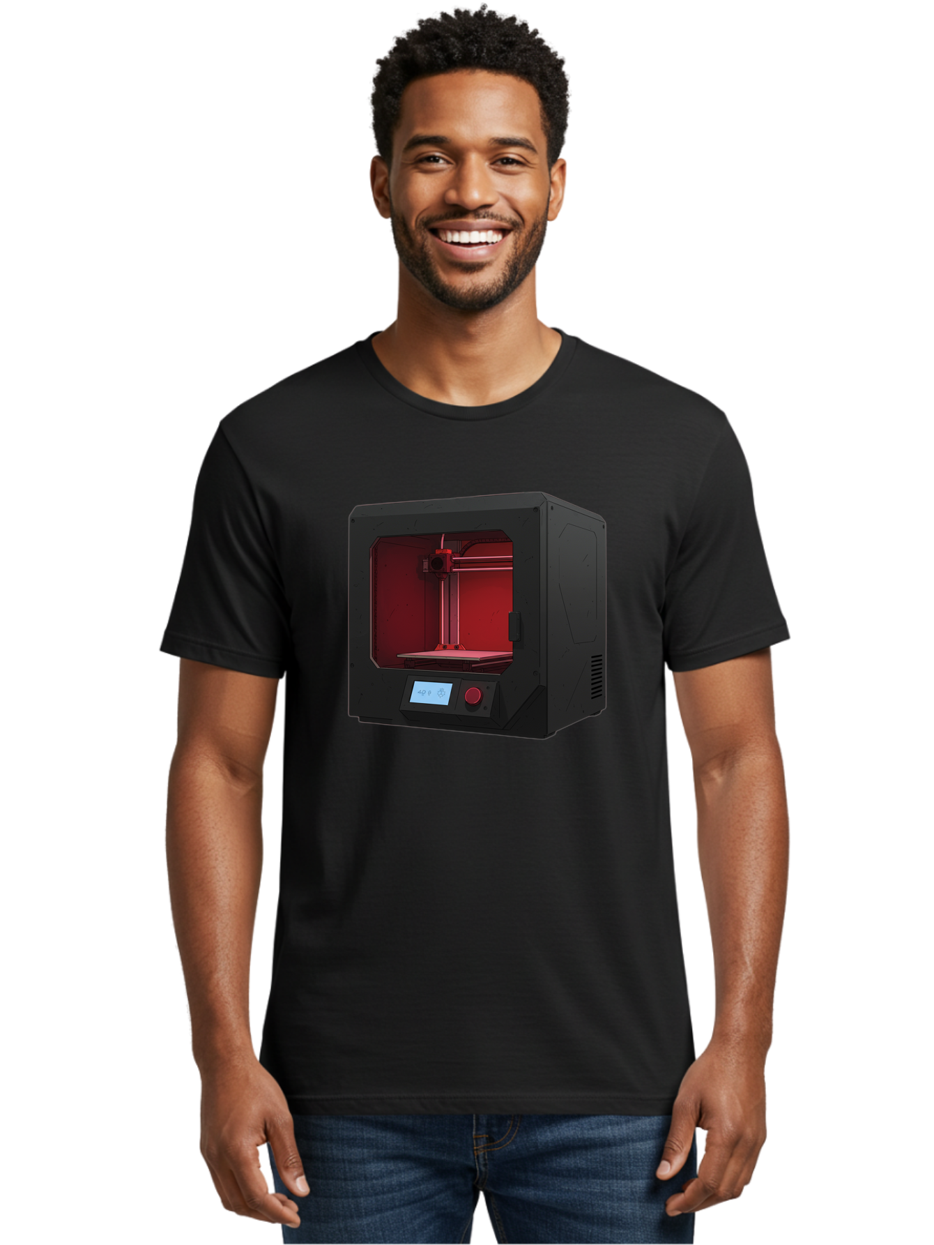 3D-Printer-12 Men'S Graphic Tee, 100% Cotton, Comfortable Casual Summer Wear, Machine Washable, 3D Printing Technology, Additive Manufacturing, Red Lit Interior, Digital Display, Control Panel, Futuristic Design, Precision Engineering, Baa005 14
