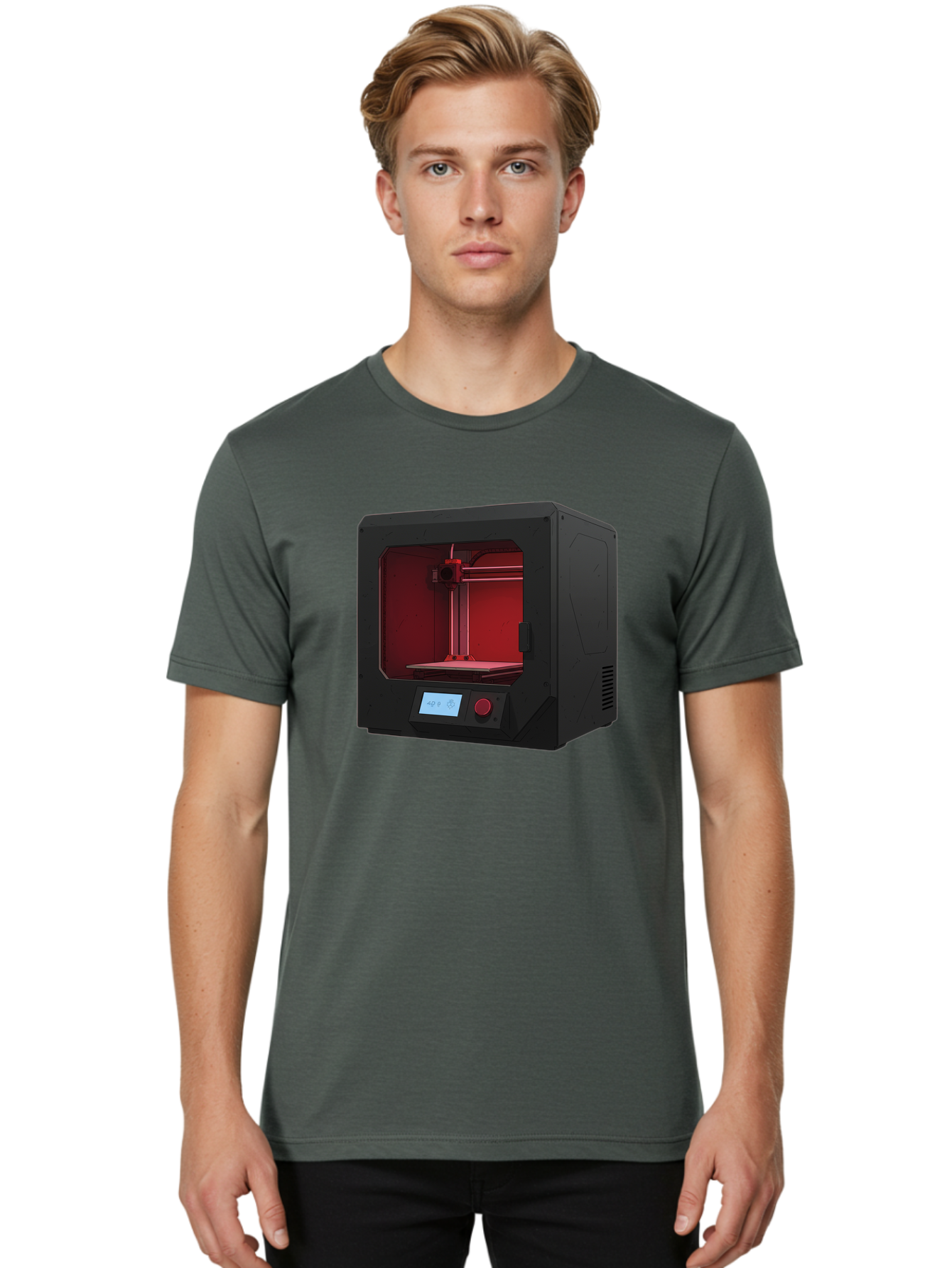 3D-Printer-12 Men'S Graphic Tee, 100% Cotton, Comfortable Casual Summer Wear, Machine Washable, 3D Printing Technology, Additive Manufacturing, Red Lit Interior, Digital Display, Control Panel, Futuristic Design, Precision Engineering, Baa005 10