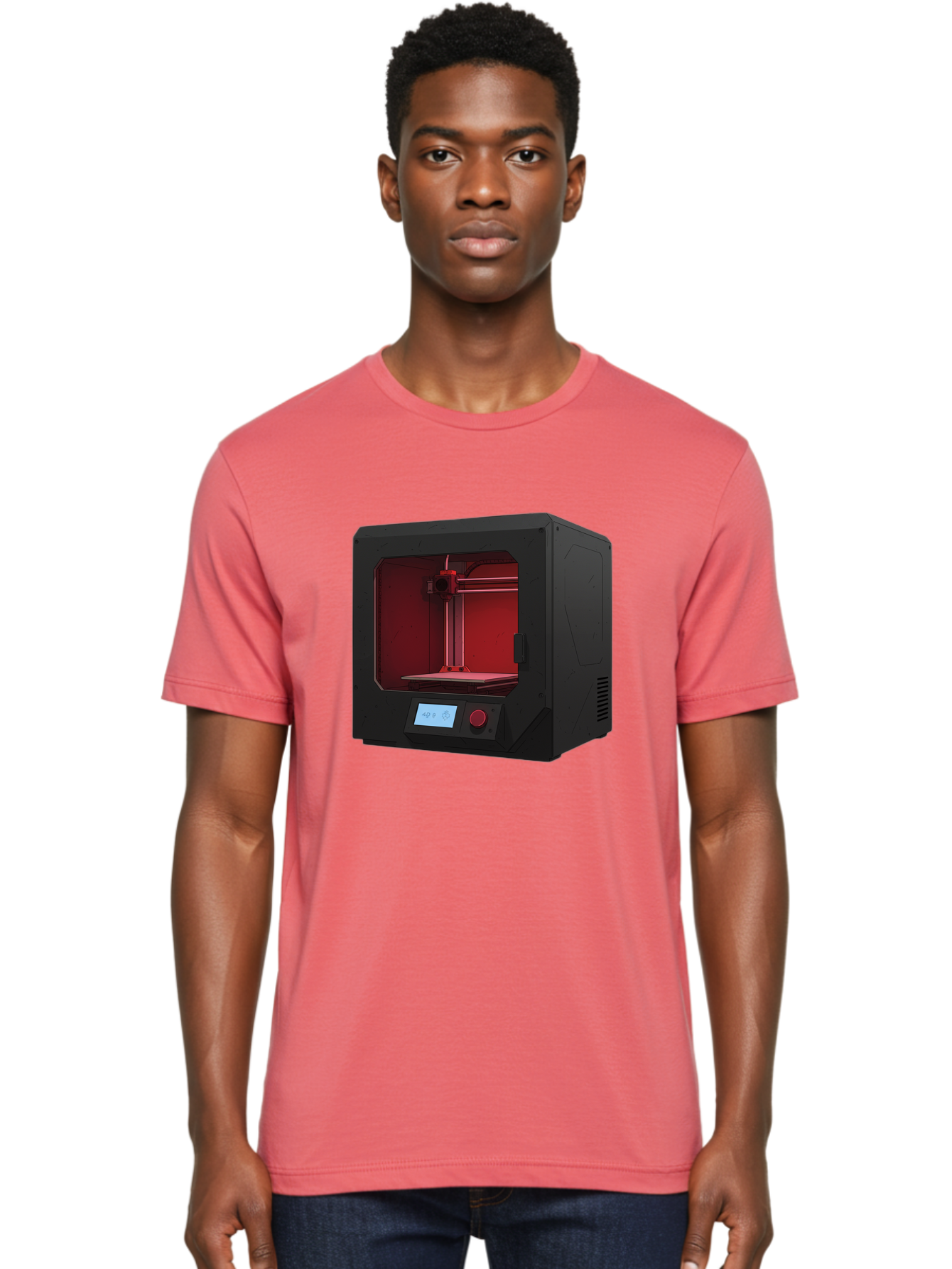 3D-Printer-12 Men'S Graphic Tee, 100% Cotton, Comfortable Casual Summer Wear, Machine Washable, 3D Printing Technology, Additive Manufacturing, Red Lit Interior, Digital Display, Control Panel, Futuristic Design, Precision Engineering, Baa005 16
