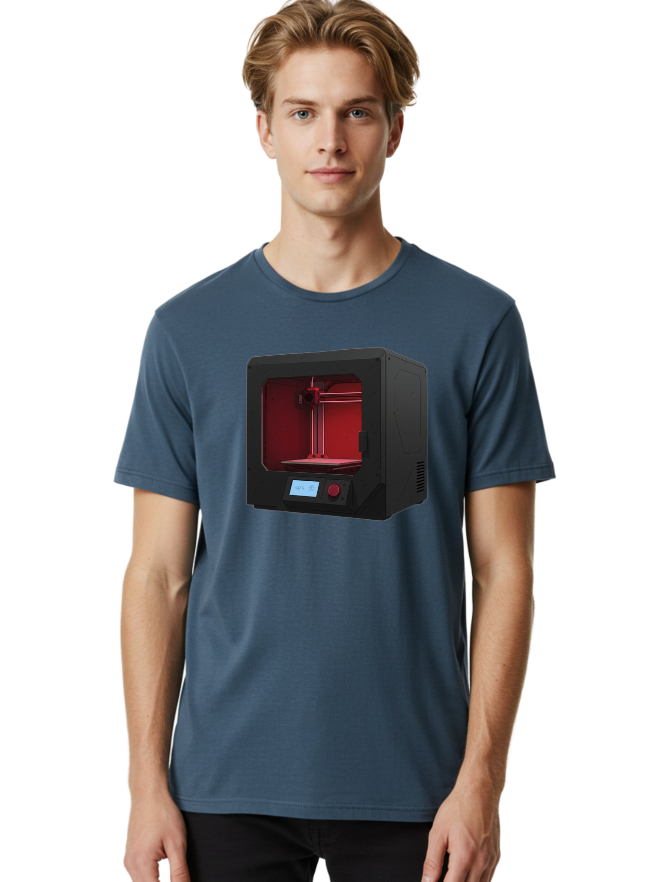 3D-Printer-12 Men'S Graphic Tee, 100% Cotton, Comfortable Casual Summer Wear, Machine Washable, 3D Printing Technology, Additive Manufacturing, Red Lit Interior, Digital Display, Control Panel, Futuristic Design, Precision Engineering, Baa005 18