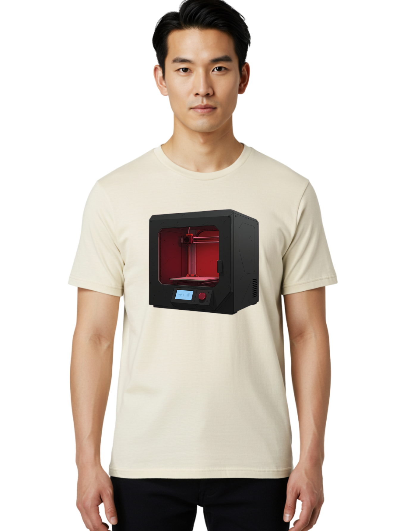 3D-Printer-12 Men'S Graphic Tee, 100% Cotton, Comfortable Casual Summer Wear, Machine Washable, 3D Printing Technology, Additive Manufacturing, Red Lit Interior, Digital Display, Control Panel, Futuristic Design, Precision Engineering, Baa005 12