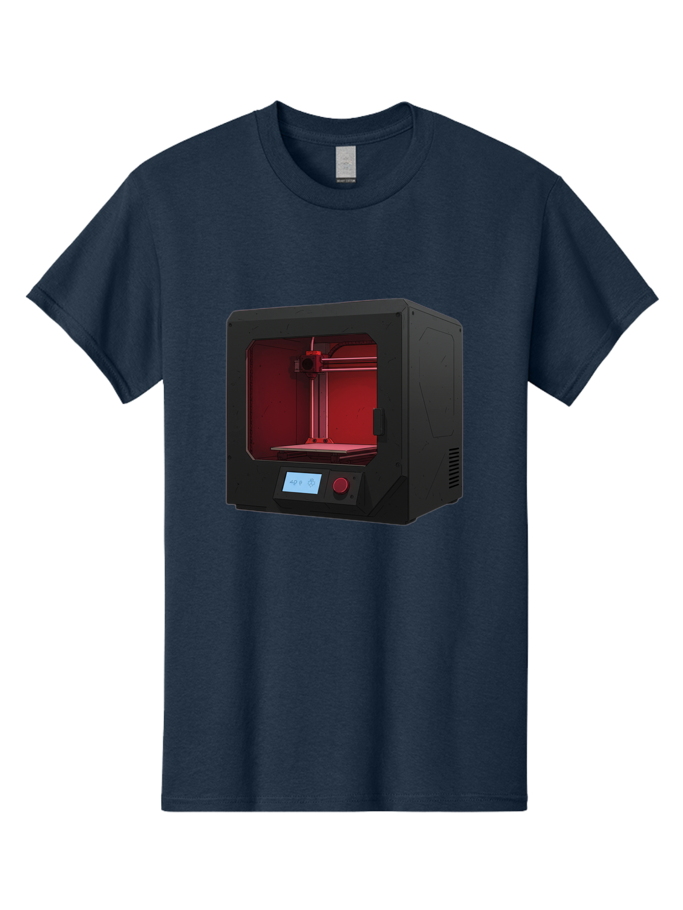3D-Printer-12 Men'S Graphic Tee, 100% Cotton, Comfortable Casual Summer Wear, Machine Washable, 3D Printing Technology, Additive Manufacturing, Red Lit Interior, Digital Display, Control Panel, Futuristic Design, Precision Engineering, Baa005 3