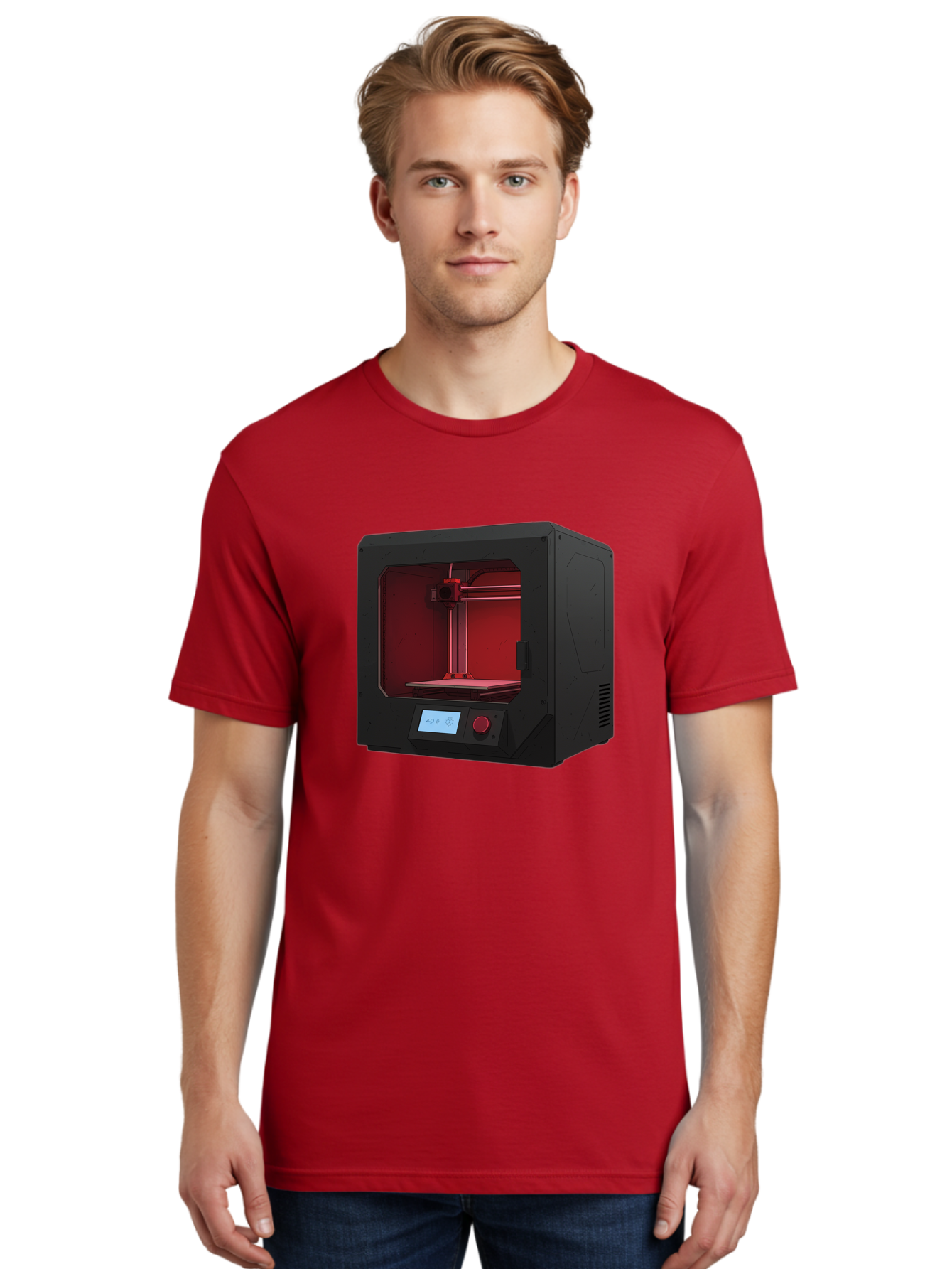 3D-Printer-12 Men'S Graphic Tee, 100% Cotton, Comfortable Casual Summer Wear, Machine Washable, 3D Printing Technology, Additive Manufacturing, Red Lit Interior, Digital Display, Control Panel, Futuristic Design, Precision Engineering, Baa005 30