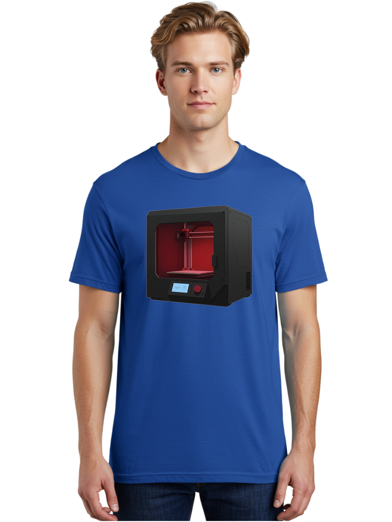 3D-Printer-12 Men'S Graphic Tee, 100% Cotton, Comfortable Casual Summer Wear, Machine Washable, 3D Printing Technology, Additive Manufacturing, Red Lit Interior, Digital Display, Control Panel, Futuristic Design, Precision Engineering, Baa005 20