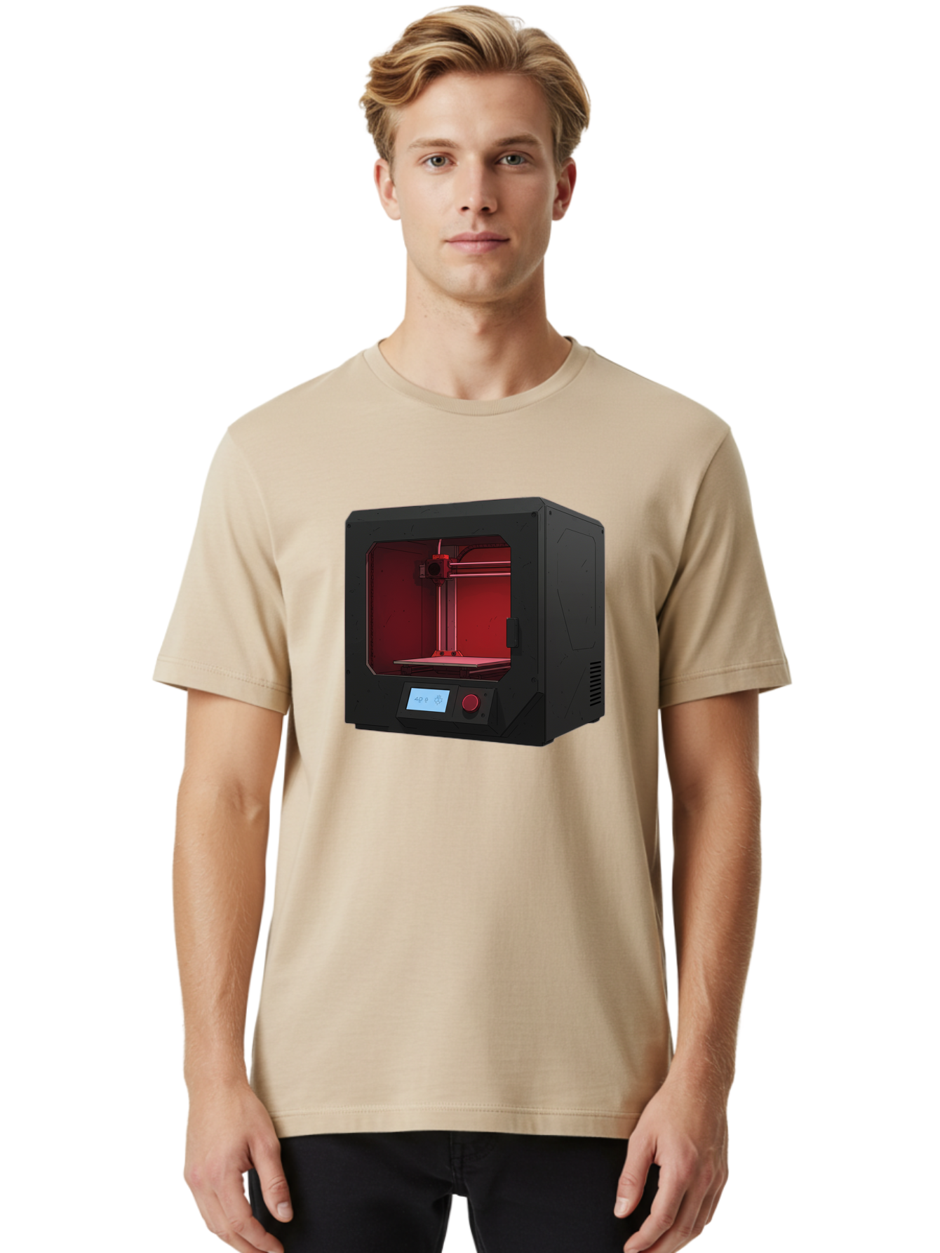 3D-Printer-12 Men'S Graphic Tee, 100% Cotton, Comfortable Casual Summer Wear, Machine Washable, 3D Printing Technology, Additive Manufacturing, Red Lit Interior, Digital Display, Control Panel, Futuristic Design, Precision Engineering, Baa005 6