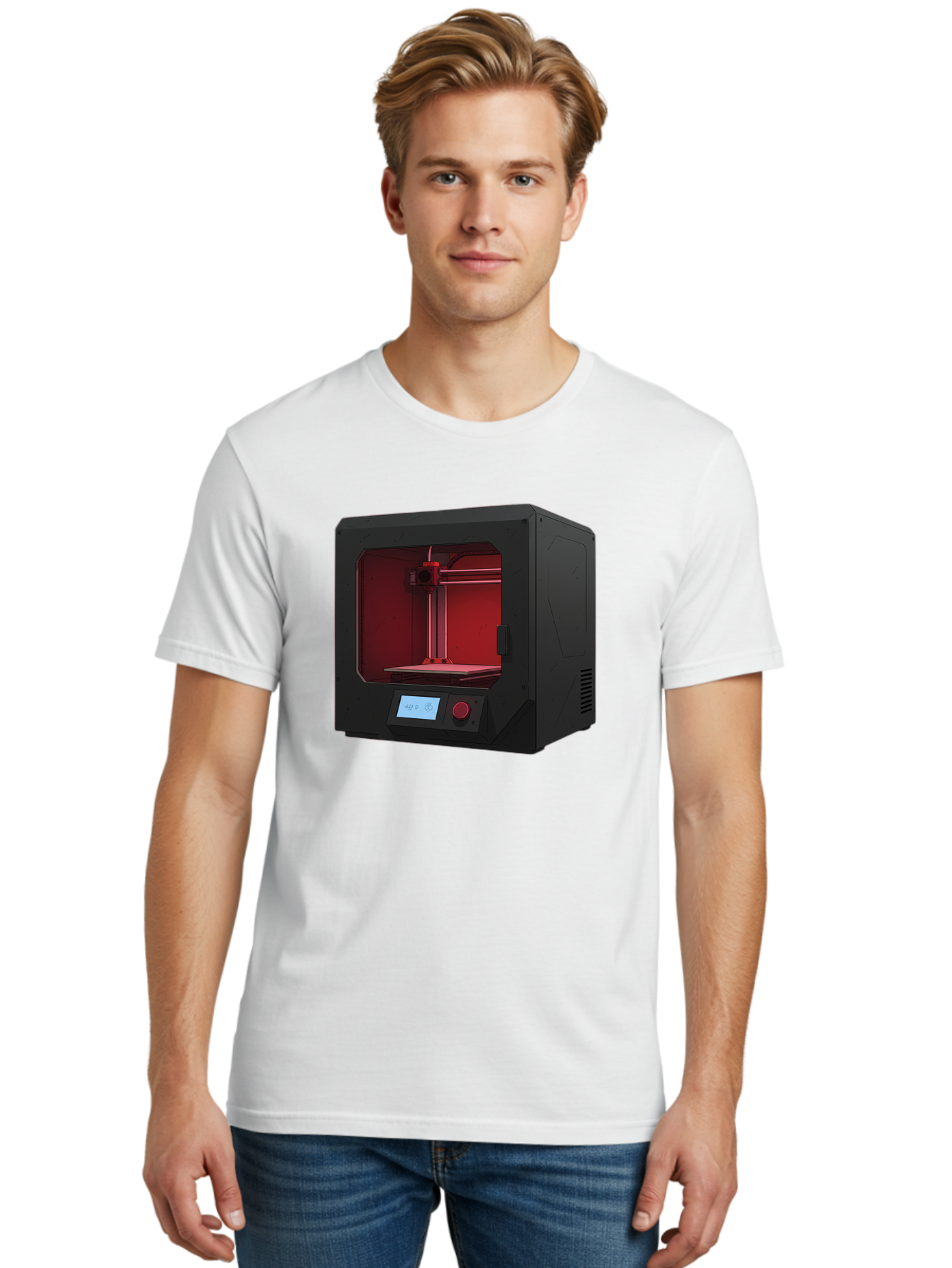3D-Printer-12 Men'S Graphic Tee, 100% Cotton, Comfortable Casual Summer Wear, Machine Washable, 3D Printing Technology, Additive Manufacturing, Red Lit Interior, Digital Display, Control Panel, Futuristic Design, Precision Engineering, Baa005 28