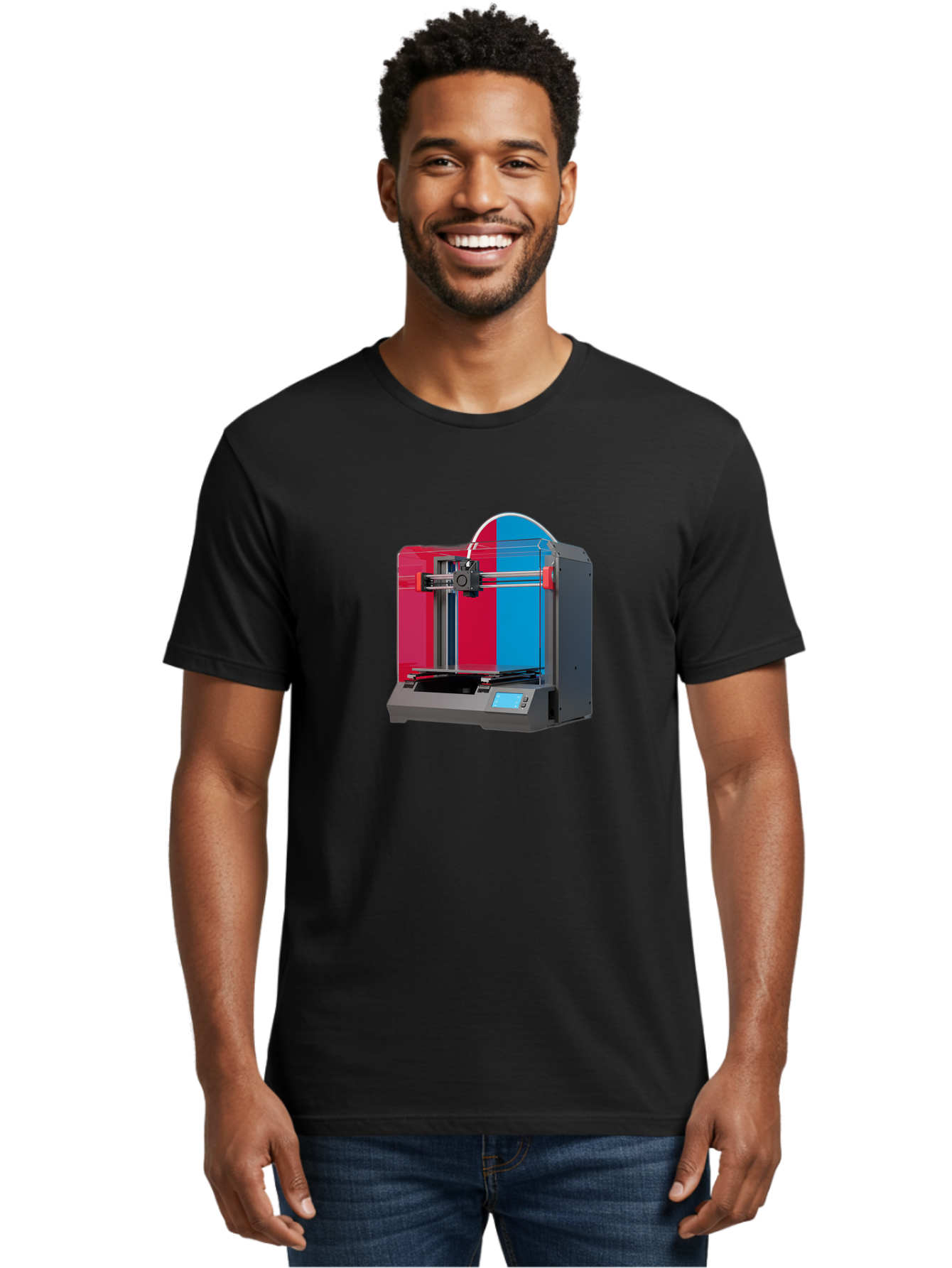 3D-Printer-16 Men'S Graphic Tee, 100% Cotton, Comfortable Casual Summer Wear, Machine Washable, 3D Printing Technology, Rapid Prototyping, Digital Fabrication, Additive Manufacturing, Printer Machine, Futuristic Design, Modern Innovation, Baa009 2