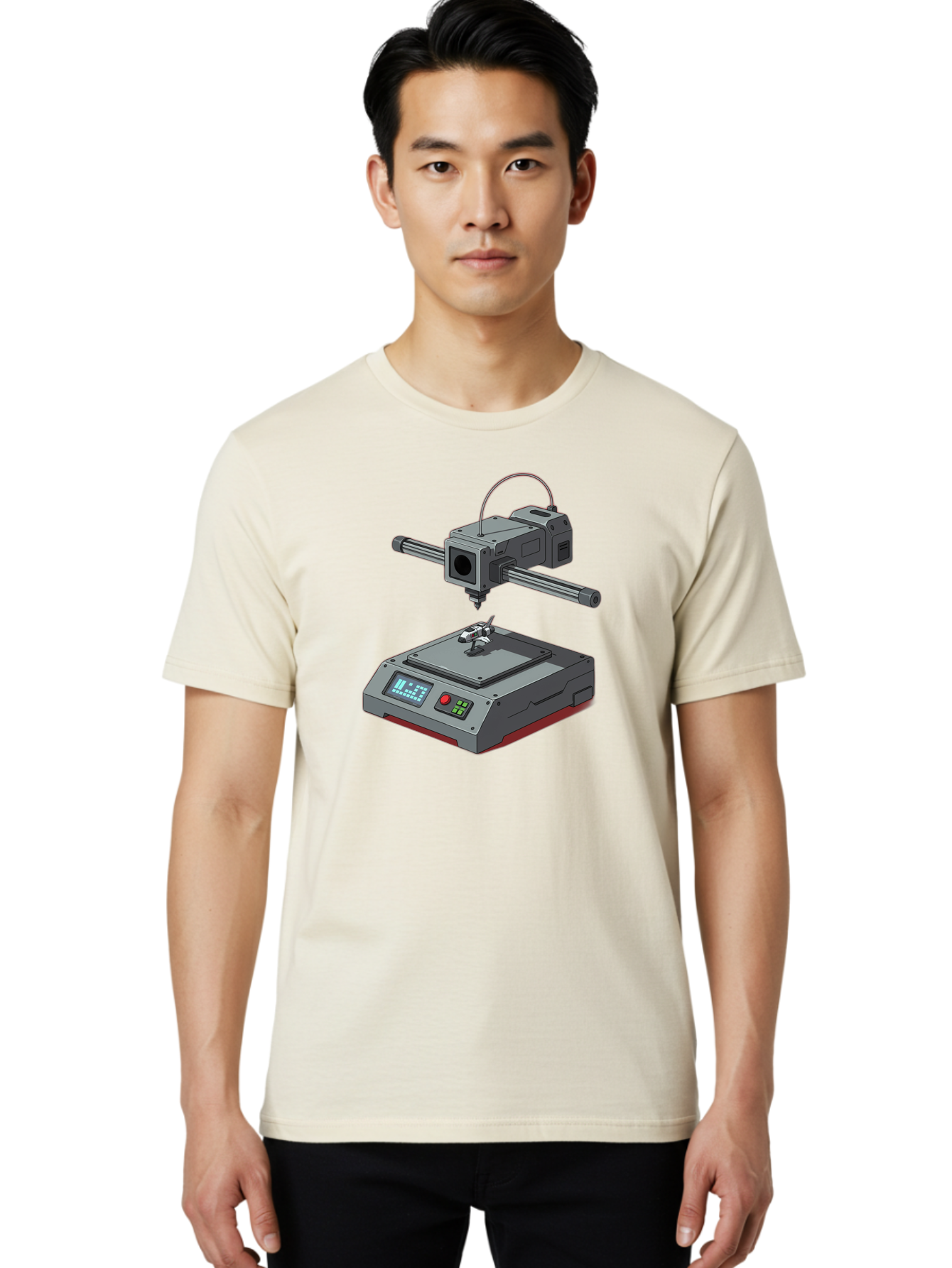 3D-Printer-17 Men'S Graphic Tee, 100% Cotton, Comfortable Casual Summer Wear, Machine Washable, 3D Printing Technology, Rapid Prototyping, Digital Fabrication, Additive Manufacturing, Futuristic Design, Robotic Arm, Cutting-Edge Innovation, Baa010 2