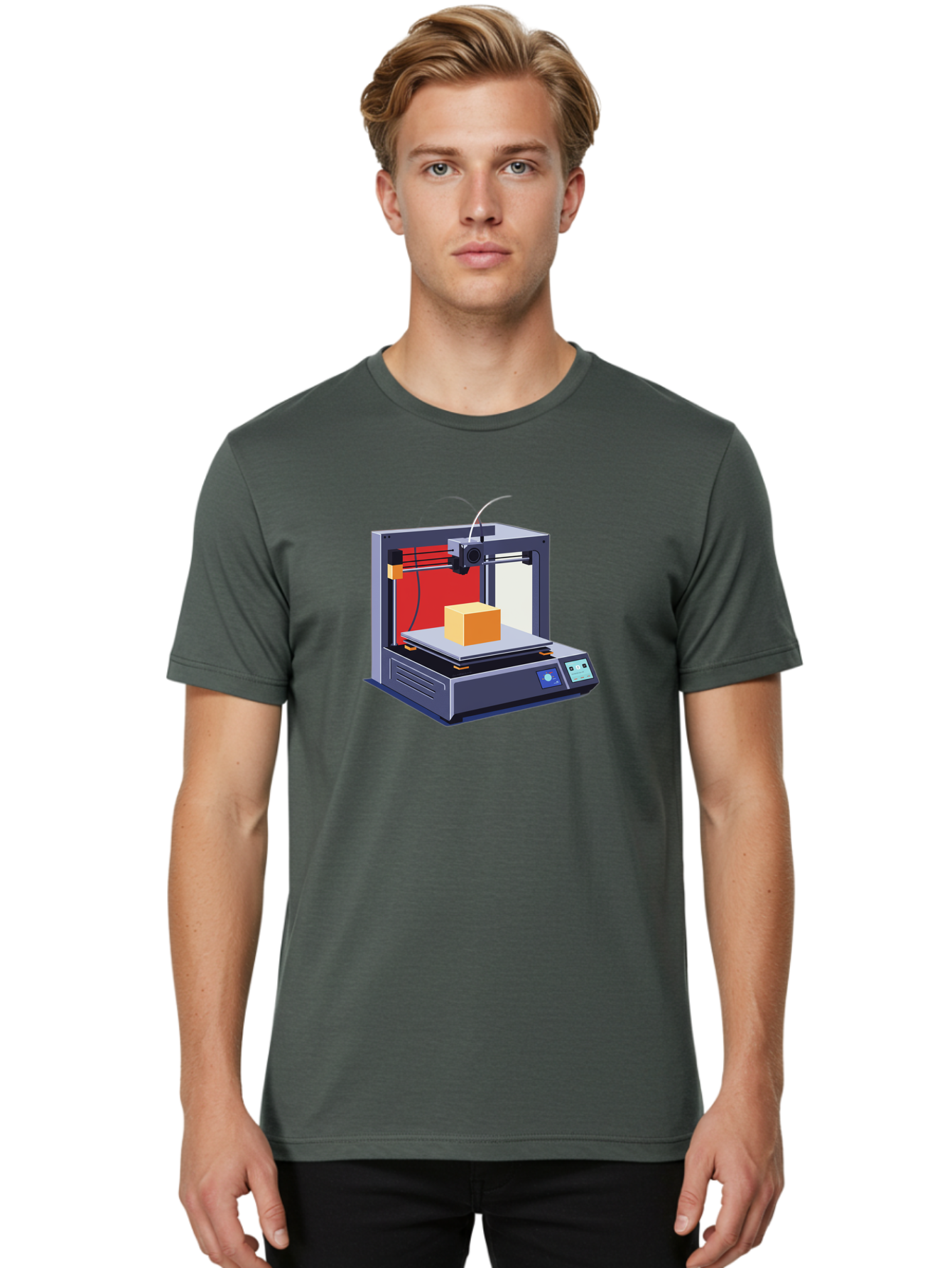 3D-Printer-2 Men'S Graphic Tee, 100% Cotton, Comfortable Casual Summer Wear, Machine Washable, 3D Printing Technology, Additive Manufacturing, Printed Cube, Digital Fabrication, Rapid Prototyping, Industrial Innovation, Futuristic Design Baa013 24
