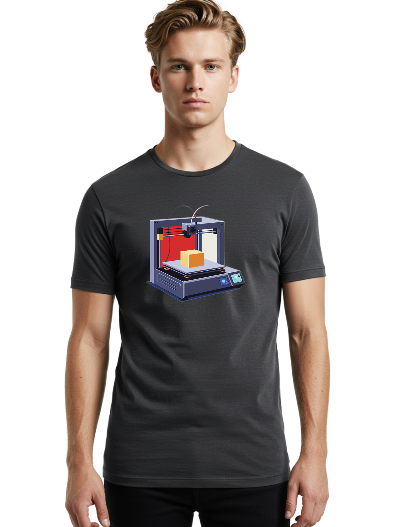 3D-Printer-2 Men'S Graphic Tee, 100% Cotton, Comfortable Casual Summer Wear, Machine Washable, 3D Printing Technology, Additive Manufacturing, Printed Cube, Digital Fabrication, Rapid Prototyping, Industrial Innovation, Futuristic Design Baa013 22
