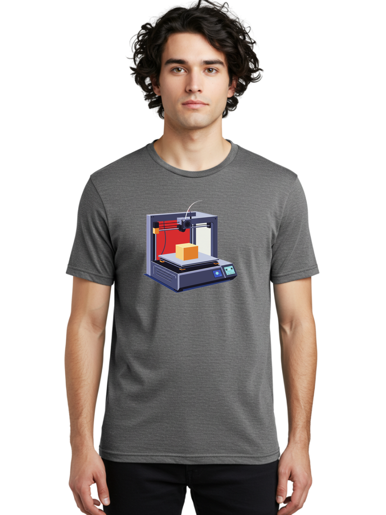 3D-Printer-2 Men'S Graphic Tee, 100% Cotton, Comfortable Casual Summer Wear, Machine Washable, 3D Printing Technology, Additive Manufacturing, Printed Cube, Digital Fabrication, Rapid Prototyping, Industrial Innovation, Futuristic Design Baa013 10