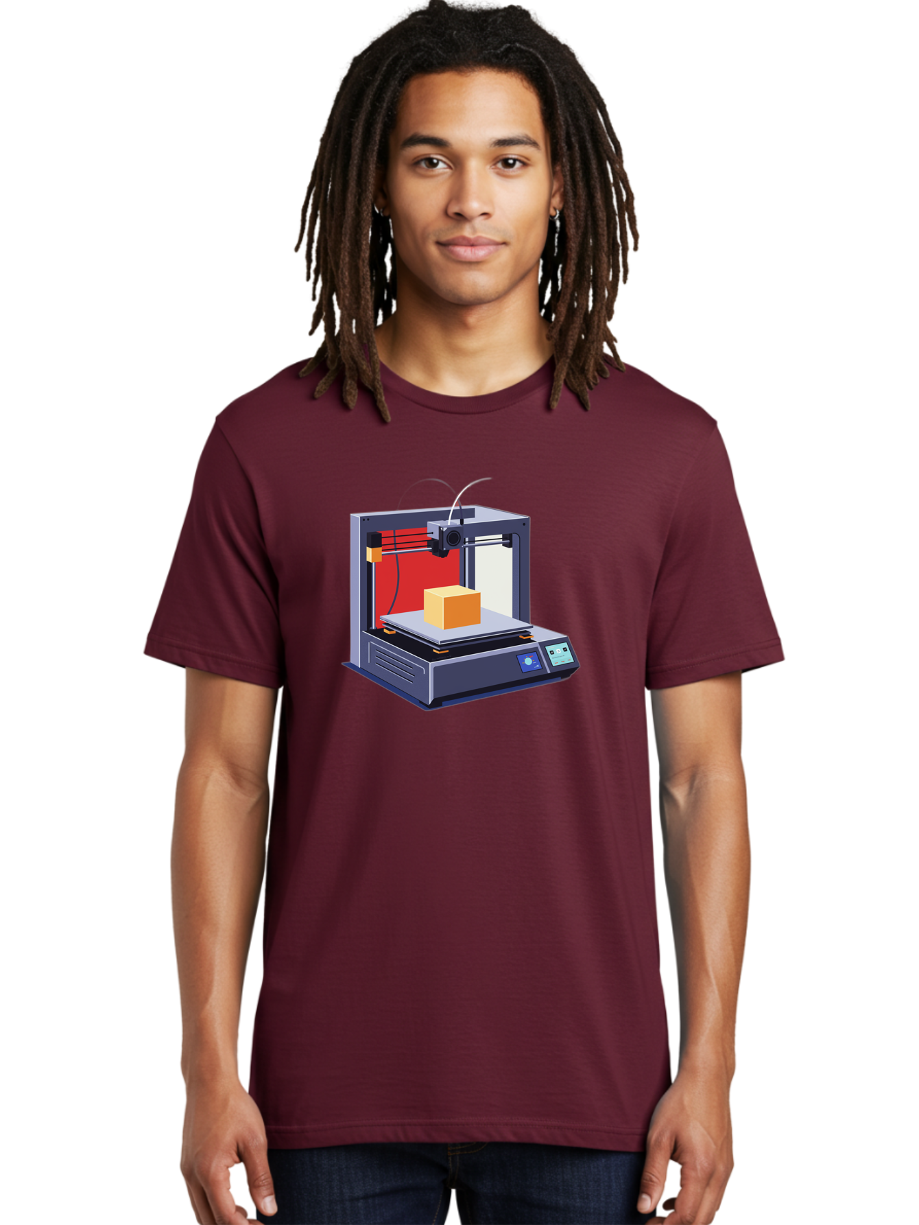 3D-Printer-2 Men'S Graphic Tee, 100% Cotton, Comfortable Casual Summer Wear, Machine Washable, 3D Printing Technology, Additive Manufacturing, Printed Cube, Digital Fabrication, Rapid Prototyping, Industrial Innovation, Futuristic Design Baa013 2