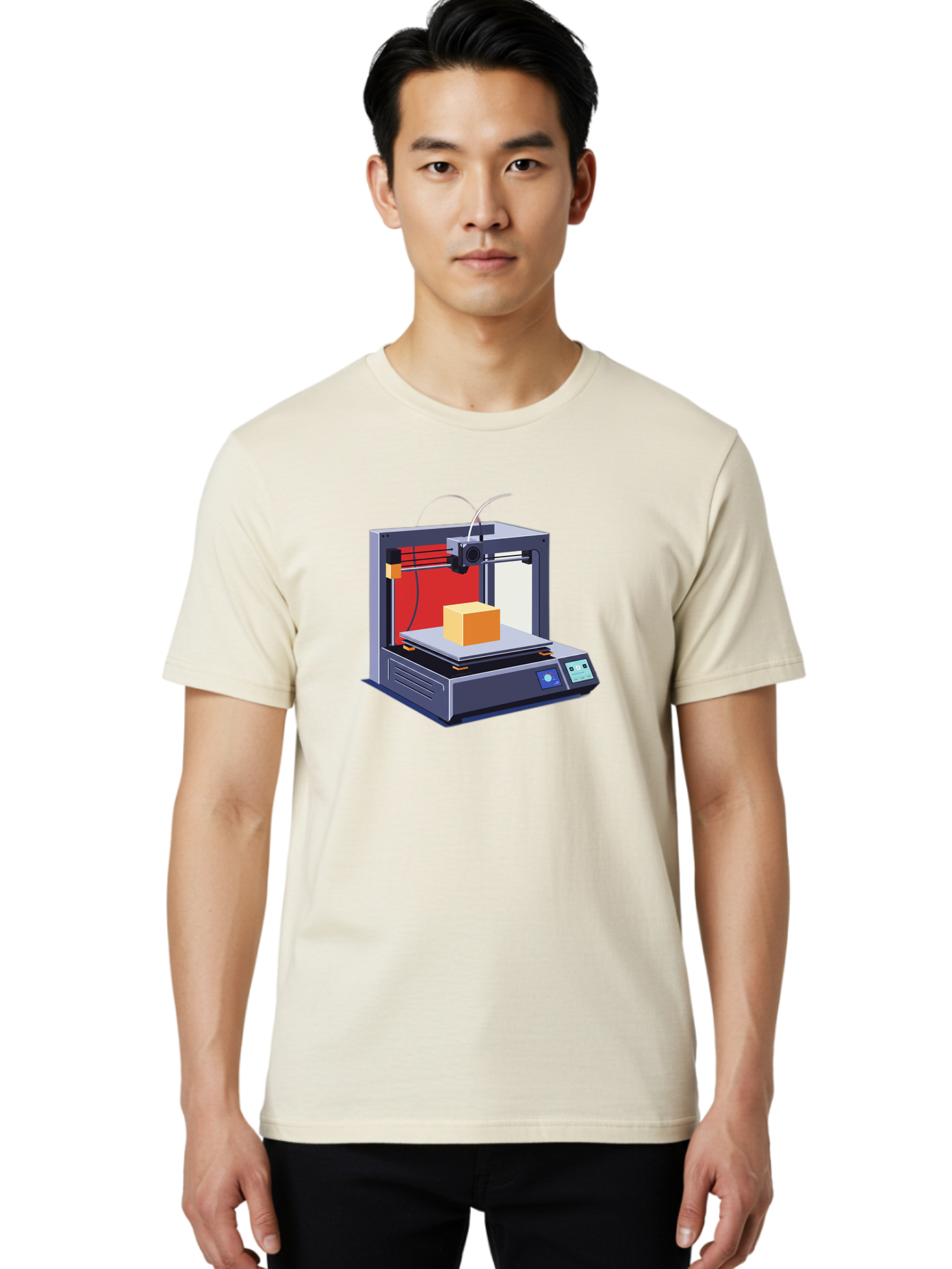 3D-Printer-2 Men'S Graphic Tee, 100% Cotton, Comfortable Casual Summer Wear, Machine Washable, 3D Printing Technology, Additive Manufacturing, Printed Cube, Digital Fabrication, Rapid Prototyping, Industrial Innovation, Futuristic Design Baa013 12