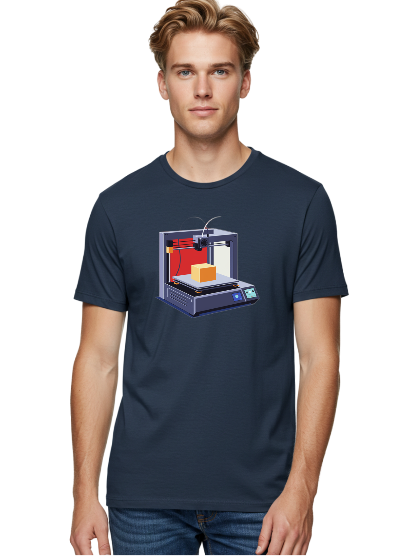 3D-Printer-2 Men'S Graphic Tee, 100% Cotton, Comfortable Casual Summer Wear, Machine Washable, 3D Printing Technology, Additive Manufacturing, Printed Cube, Digital Fabrication, Rapid Prototyping, Industrial Innovation, Futuristic Design Baa013 14