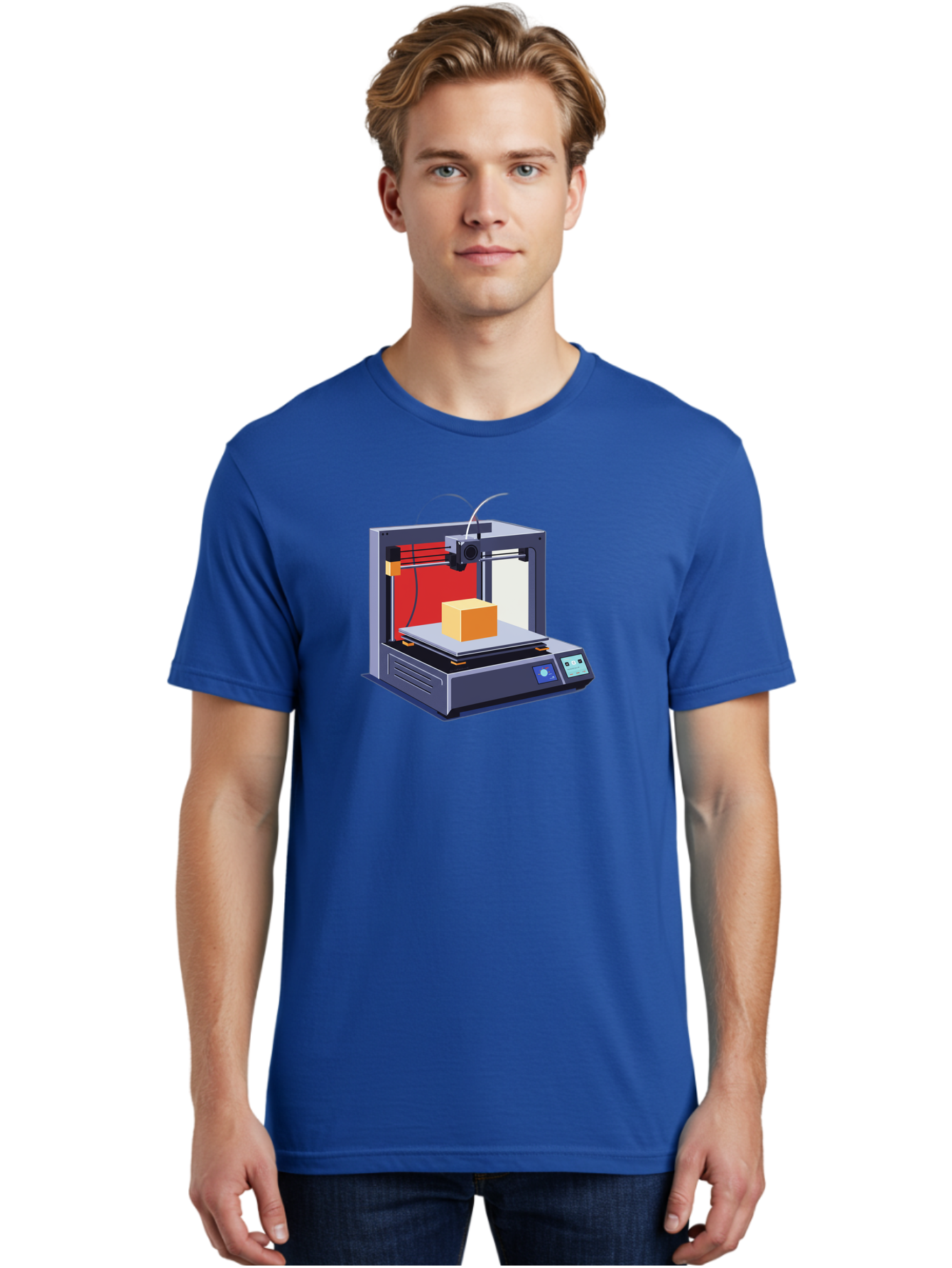 3D-Printer-2 Men'S Graphic Tee, 100% Cotton, Comfortable Casual Summer Wear, Machine Washable, 3D Printing Technology, Additive Manufacturing, Printed Cube, Digital Fabrication, Rapid Prototyping, Industrial Innovation, Futuristic Design Baa013 4