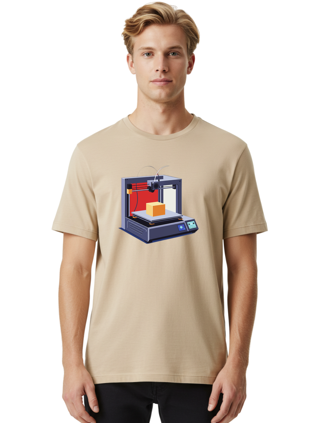 3D-Printer-2 Men'S Graphic Tee, 100% Cotton, Comfortable Casual Summer Wear, Machine Washable, 3D Printing Technology, Additive Manufacturing, Printed Cube, Digital Fabrication, Rapid Prototyping, Industrial Innovation, Futuristic Design Baa013 26