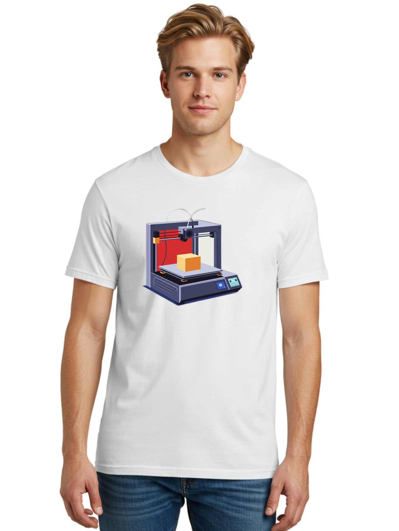 3D-Printer-2 Men'S Graphic Tee, 100% Cotton, Comfortable Casual Summer Wear, Machine Washable, 3D Printing Technology, Additive Manufacturing, Printed Cube, Digital Fabrication, Rapid Prototyping, Industrial Innovation, Futuristic Design Baa013 18