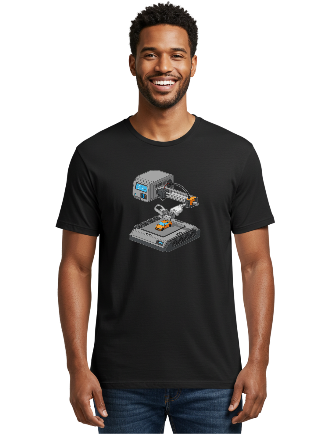 3D-Printer-22 Men'S Graphic Tee, 100% Cotton, Comfortable Casual Summer Wear, Machine Washable, 3D Printing Technology, Rapid Prototyping, Orange Sports Car, Digital Fabrication, Futuristic Manufacturing, Additive Manufacturing, 3D Modeling Baa016 12