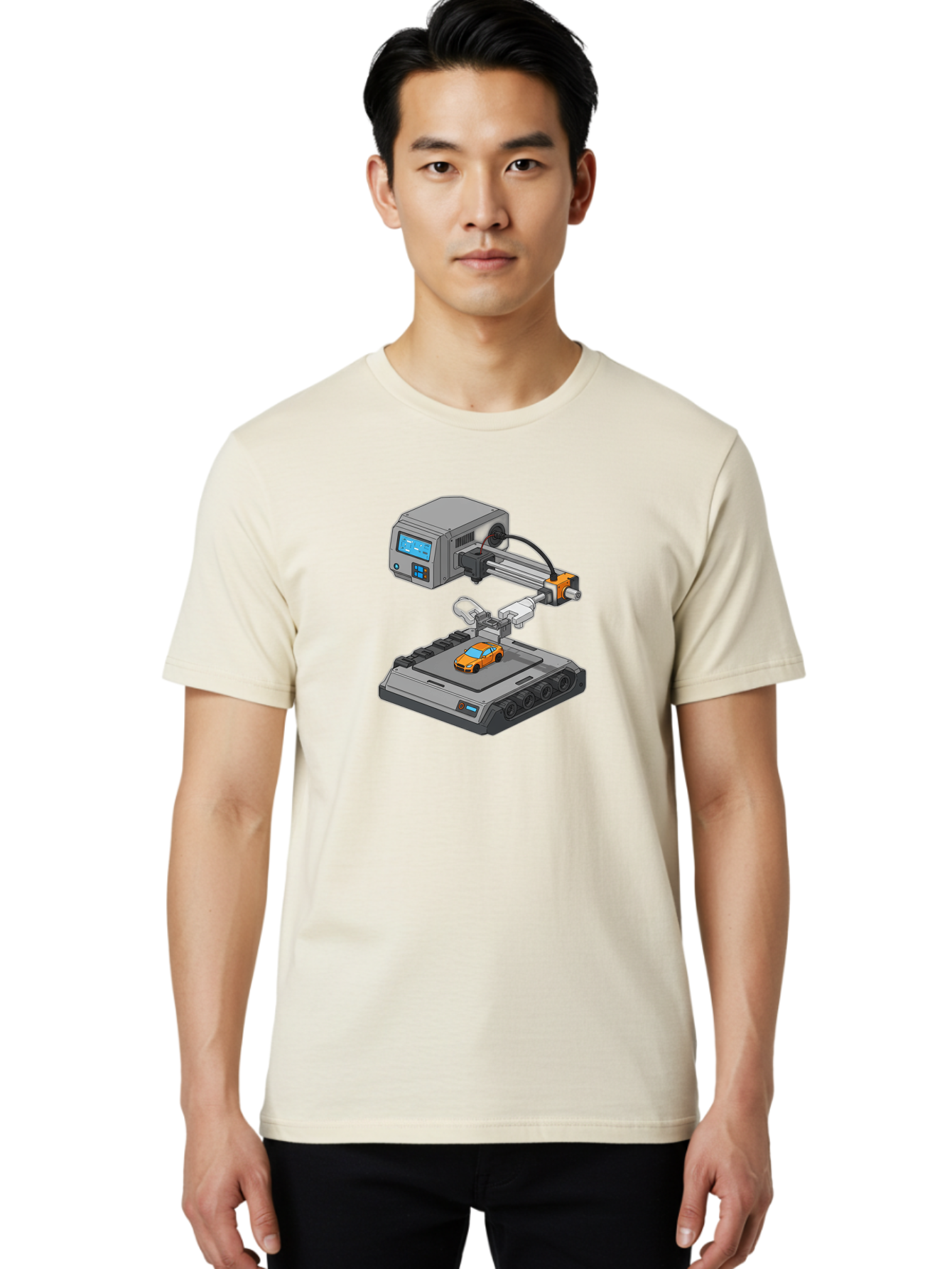 3D-Printer-22 Men'S Graphic Tee, 100% Cotton, Comfortable Casual Summer Wear, Machine Washable, 3D Printing Technology, Rapid Prototyping, Orange Sports Car, Digital Fabrication, Futuristic Manufacturing, Additive Manufacturing, 3D Modeling Baa016 22