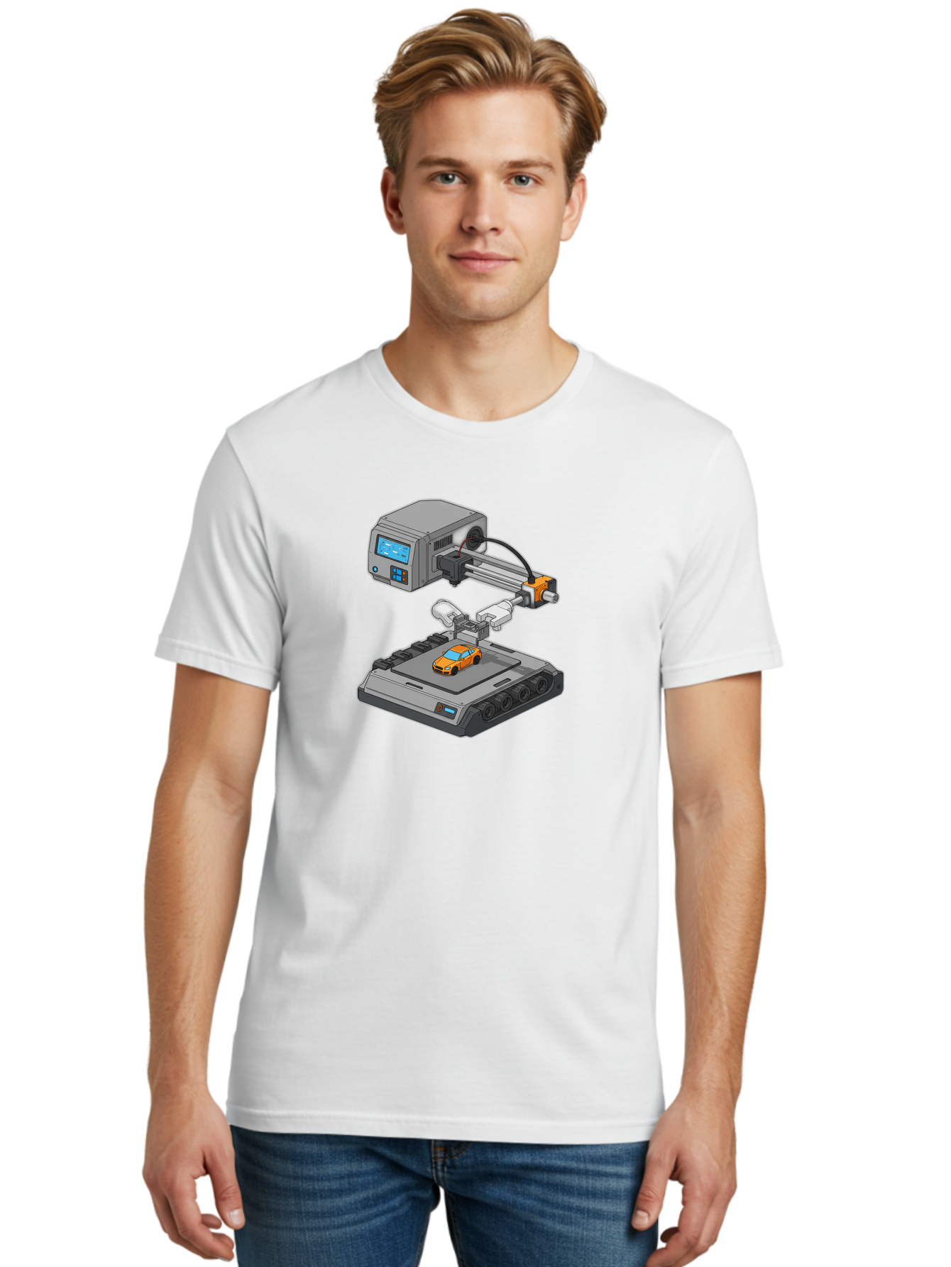 3D-Printer-22 Men'S Graphic Tee, 100% Cotton, Comfortable Casual Summer Wear, Machine Washable, 3D Printing Technology, Rapid Prototyping, Orange Sports Car, Digital Fabrication, Futuristic Manufacturing, Additive Manufacturing, 3D Modeling Baa016 26