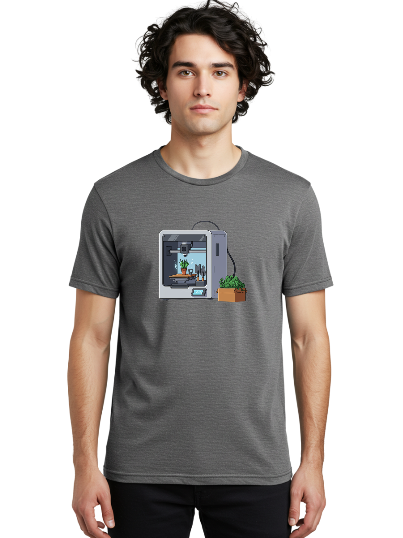 3D-Printer-23 Men'S Graphic Tee, 100% Cotton, Comfortable Casual Summer Wear, Machine Washable, 3D Printing Technology, Digital Fabrication, Futuristic Manufacturing, Potted Plant, Succulent Plants, Cardboard Box, Modern Machinery, Baa017 22