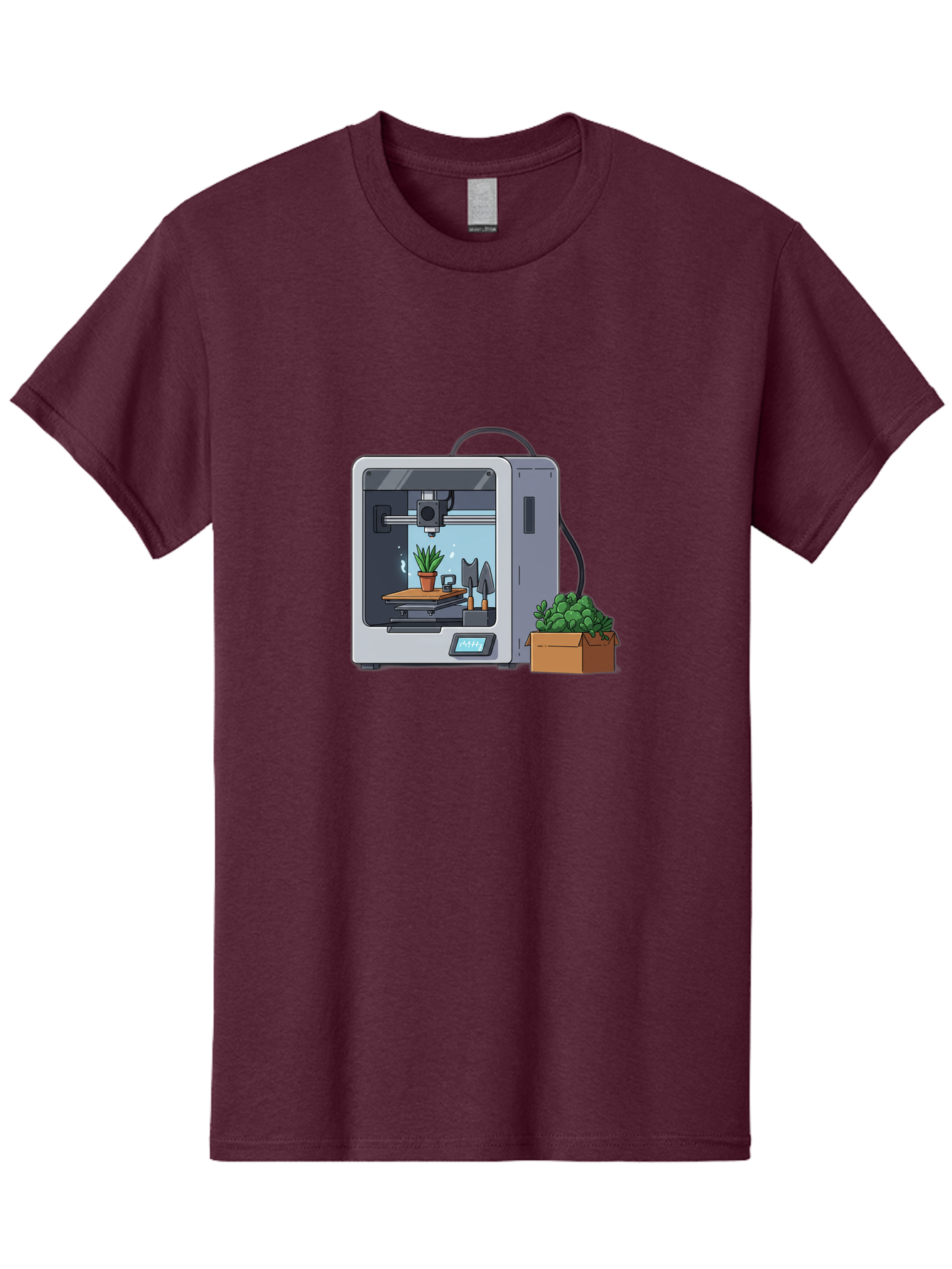 3D-Printer-23 Men'S Graphic Tee, 100% Cotton, Comfortable Casual Summer Wear, Machine Washable, 3D Printing Technology, Digital Fabrication, Futuristic Manufacturing, Potted Plant, Succulent Plants, Cardboard Box, Modern Machinery, Baa017 17