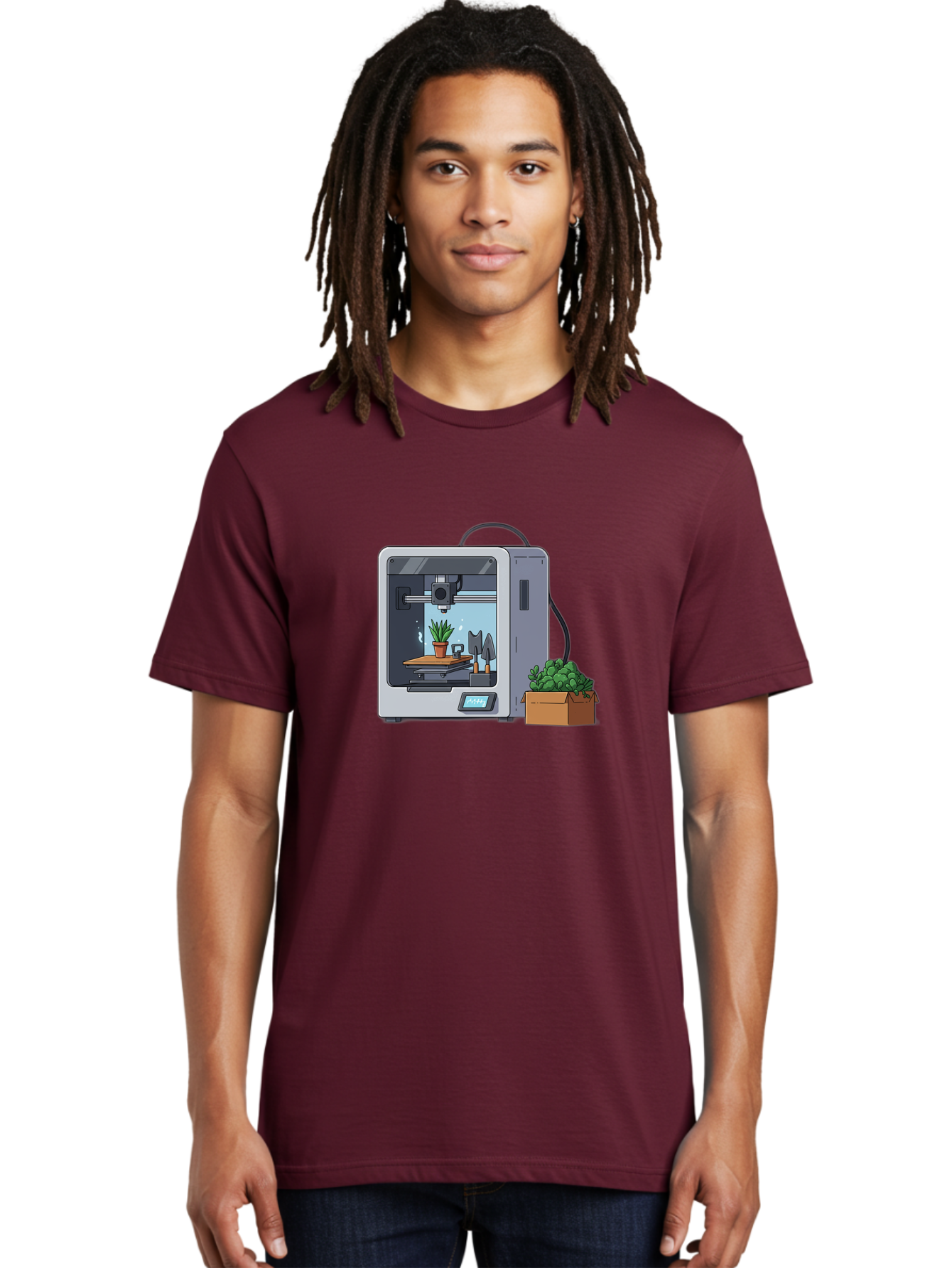 3D-Printer-23 Men'S Graphic Tee, 100% Cotton, Comfortable Casual Summer Wear, Machine Washable, 3D Printing Technology, Digital Fabrication, Futuristic Manufacturing, Potted Plant, Succulent Plants, Cardboard Box, Modern Machinery, Baa017 18