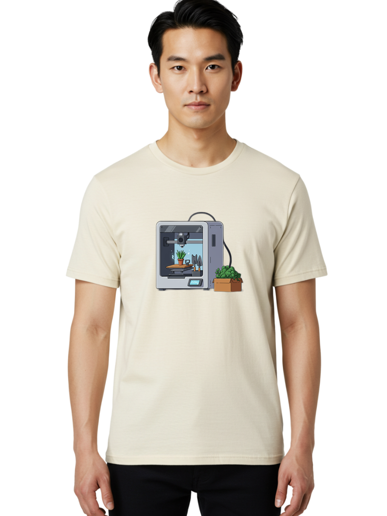 3D-Printer-23 Men'S Graphic Tee, 100% Cotton, Comfortable Casual Summer Wear, Machine Washable, 3D Printing Technology, Digital Fabrication, Futuristic Manufacturing, Potted Plant, Succulent Plants, Cardboard Box, Modern Machinery, Baa017 14