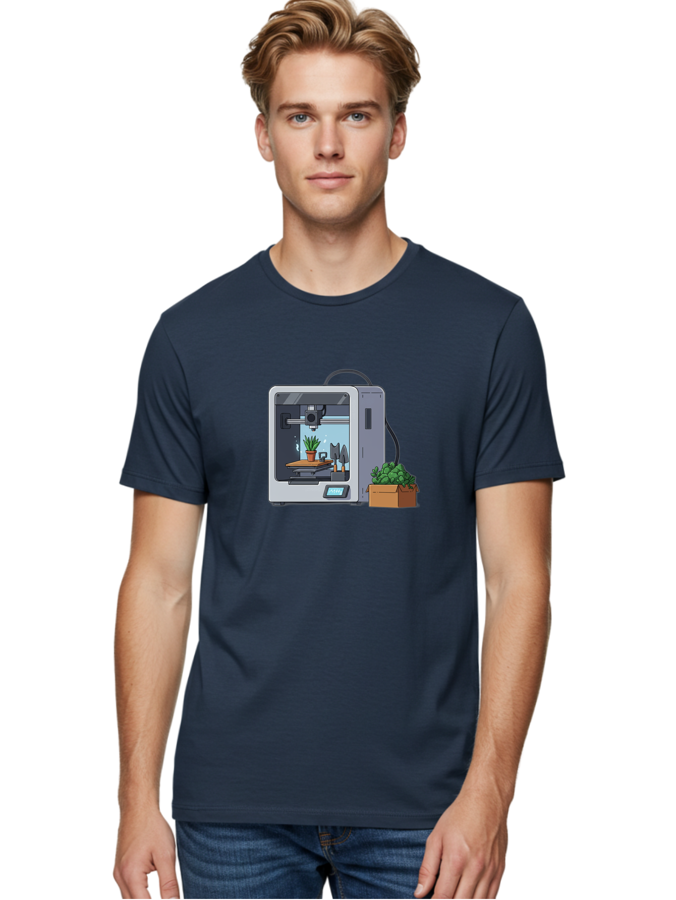 3D-Printer-23 Men'S Graphic Tee, 100% Cotton, Comfortable Casual Summer Wear, Machine Washable, 3D Printing Technology, Digital Fabrication, Futuristic Manufacturing, Potted Plant, Succulent Plants, Cardboard Box, Modern Machinery, Baa017 20