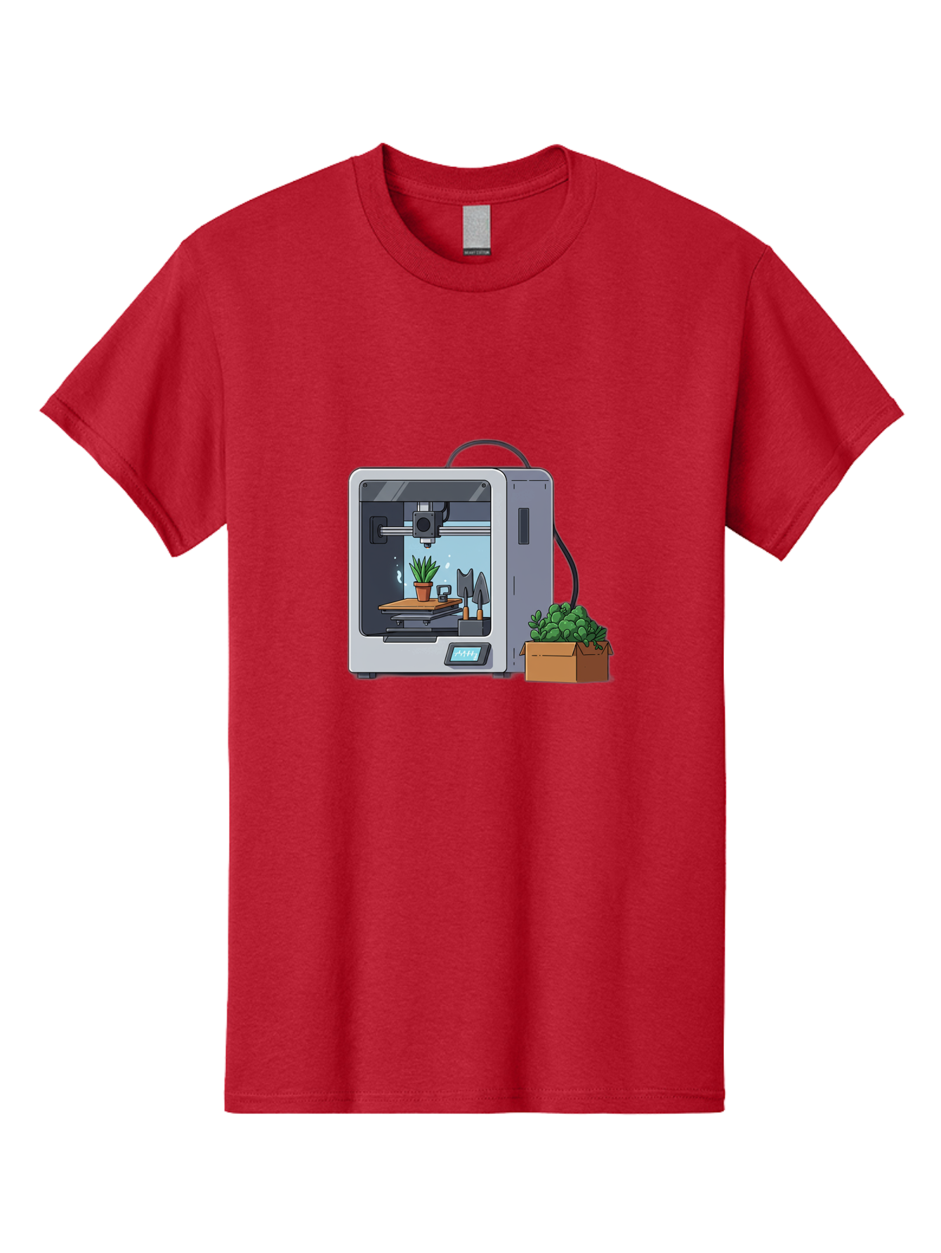 3D-Printer-23 Men'S Graphic Tee, 100% Cotton, Comfortable Casual Summer Wear, Machine Washable, 3D Printing Technology, Digital Fabrication, Futuristic Manufacturing, Potted Plant, Succulent Plants, Cardboard Box, Modern Machinery, Baa017 5