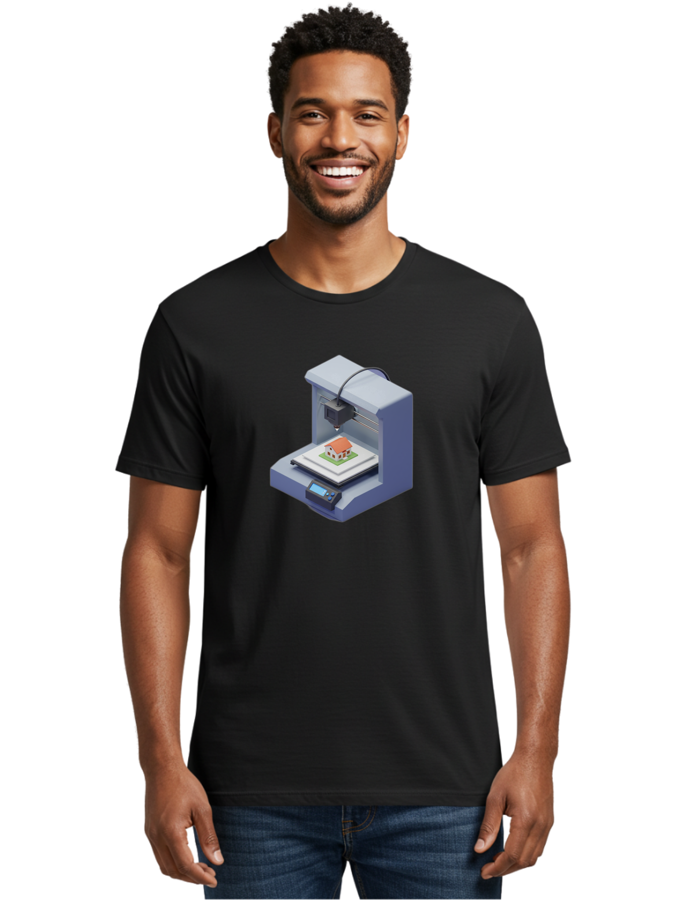 3D-Printer-25 Men'S Graphic Tee, 100% Cotton, Comfortable Casual Summer Wear, Machine Washable, 3D Printing Technology, House Model, Additive Manufacturing, Digital Fabrication, Rapid Prototyping, Modern Architecture, Futuristic Design, Baa019 6