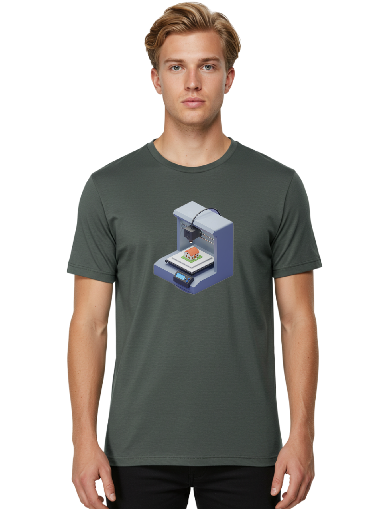 3D-Printer-25 Men'S Graphic Tee, 100% Cotton, Comfortable Casual Summer Wear, Machine Washable, 3D Printing Technology, House Model, Additive Manufacturing, Digital Fabrication, Rapid Prototyping, Modern Architecture, Futuristic Design, Baa019 4