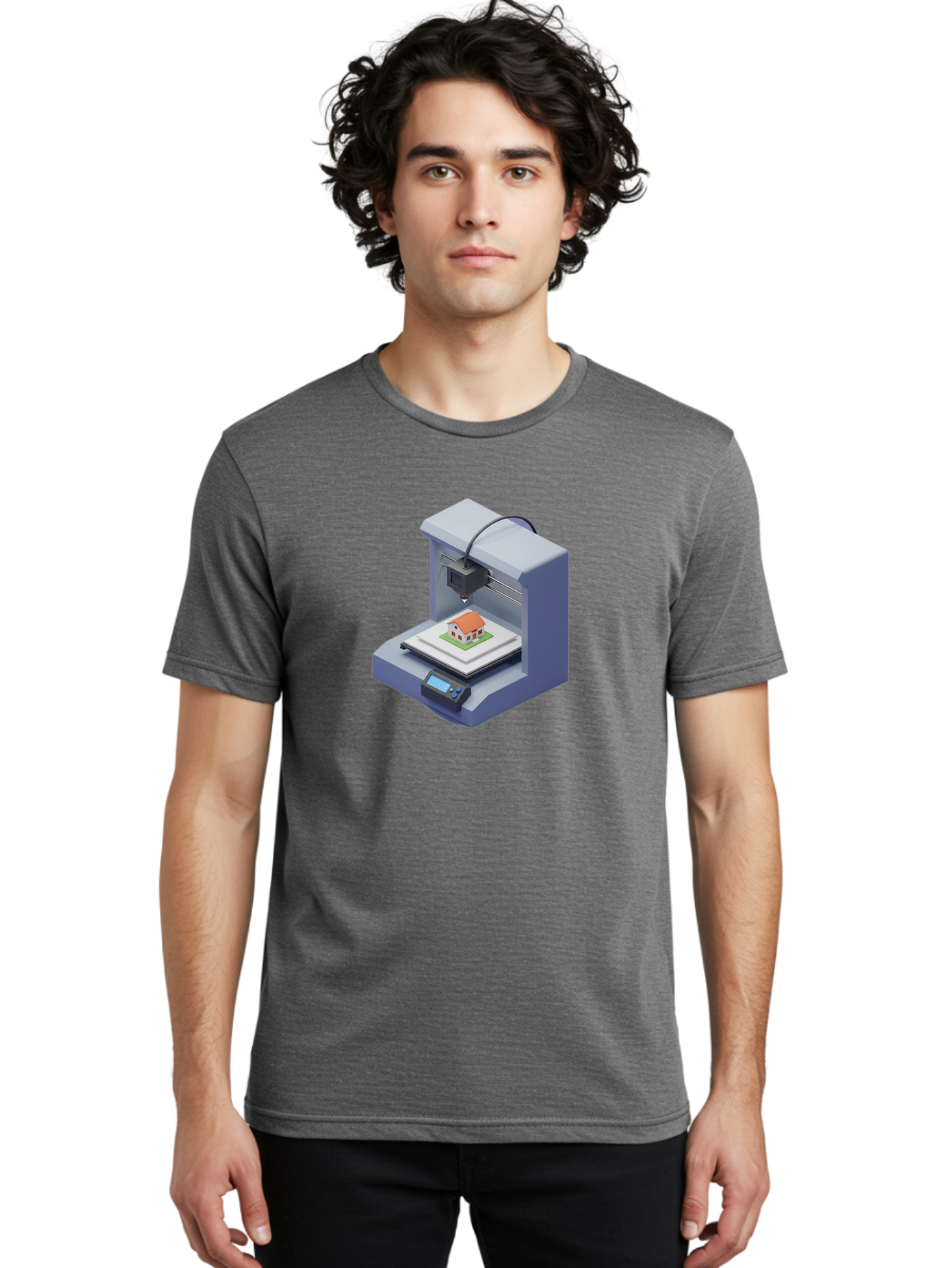 3D-Printer-25 Men'S Graphic Tee, 100% Cotton, Comfortable Casual Summer Wear, Machine Washable, 3D Printing Technology, House Model, Additive Manufacturing, Digital Fabrication, Rapid Prototyping, Modern Architecture, Futuristic Design, Baa019 2