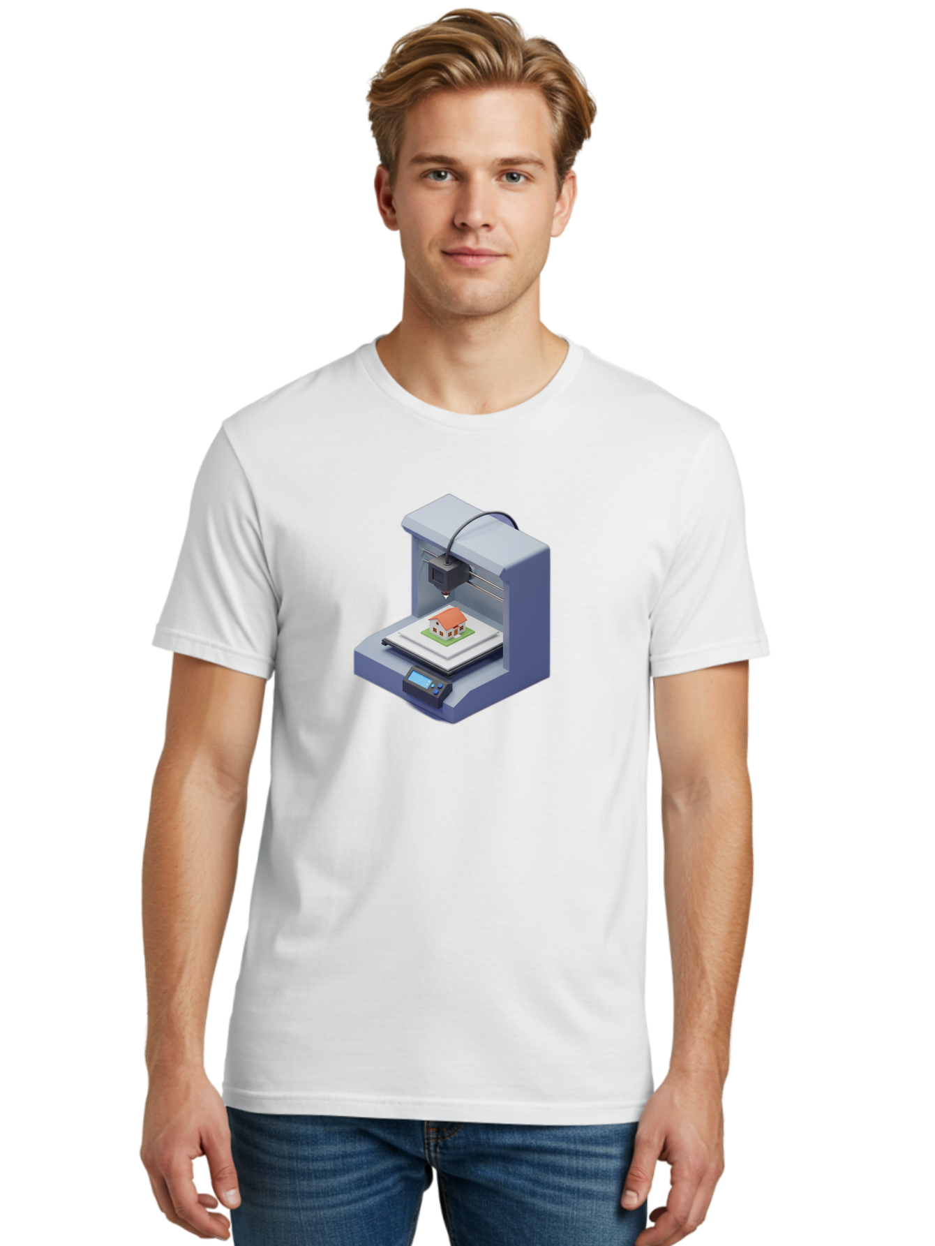 3D-Printer-25 Men'S Graphic Tee, 100% Cotton, Comfortable Casual Summer Wear, Machine Washable, 3D Printing Technology, House Model, Additive Manufacturing, Digital Fabrication, Rapid Prototyping, Modern Architecture, Futuristic Design, Baa019 24